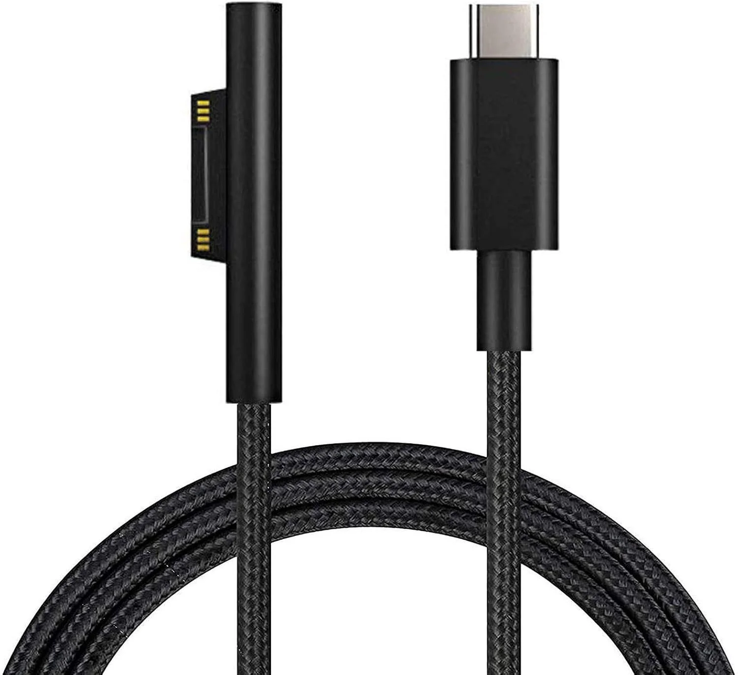 کابل شارژ بافته شده نایلونی Sisyphy برای Microsoft Surface Pro 7/6/5/4/3 Go3/2/1 Laptop 4/3/2/1، باید با شارژر 45W 15V 3A USB-C کار کند (مشکی، 1.8 متر)