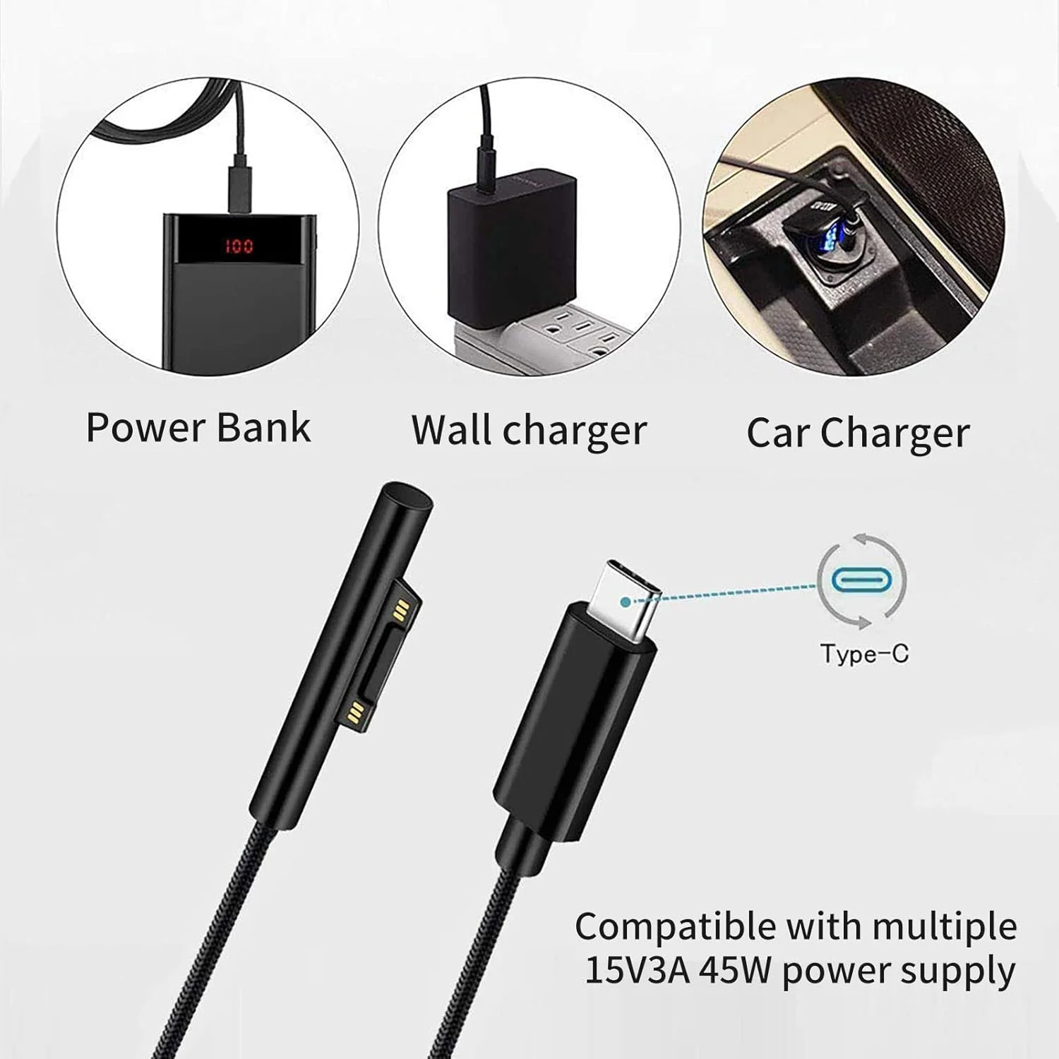 کابل شارژ بافته شده نایلونی Sisyphy برای Microsoft Surface Pro 7/6/5/4/3 Go3/2/1 Laptop 4/3/2/1، باید با شارژر 45W 15V 3A USB-C کار کند (مشکی، 1.8 متر) کابل شارژ بافته شده نایلونی Sisyphy برای Microsoft Surface Pro 7/6/5/4/3 Go3/2/1 Laptop 4/3/2/1، باید با شارژر 45W 15V 3A USB-C کار کند (مشکی، 1.8 متر)