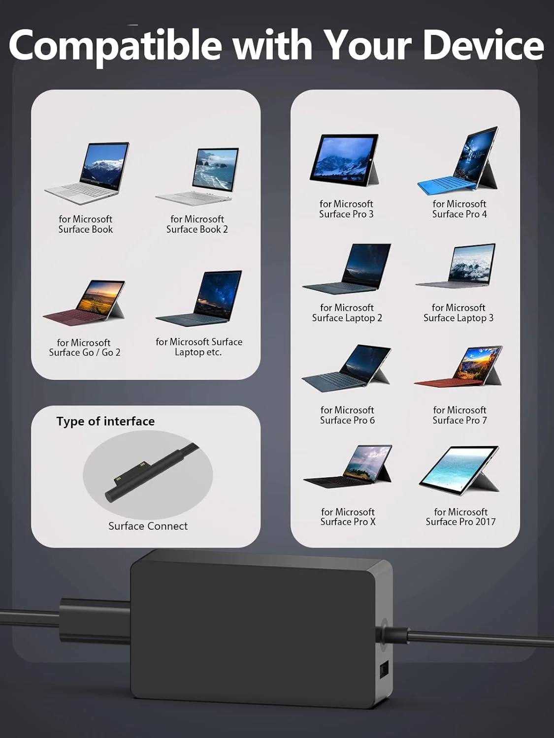 شارژر 65 واتی سرفیس پرو، سازگار با Microsoft Surface Pro 11/10/9/8/7+/7/6/5/4/3/X، Surface Laptop 1/2/3/4/5، Surface Go 1/2/3 و Surface Book 1/2/3 تبلت و لپ تاپ شارژر 65 واتی سرفیس پرو، سازگار با Microsoft Surface Pro 11/10/9/8/7+/7/6/5/4/3/X، Surface Laptop 1/2/3/4/5، Surface Go 1/2/3 و Surface Book 1/2/3 تبلت و لپ تاپ