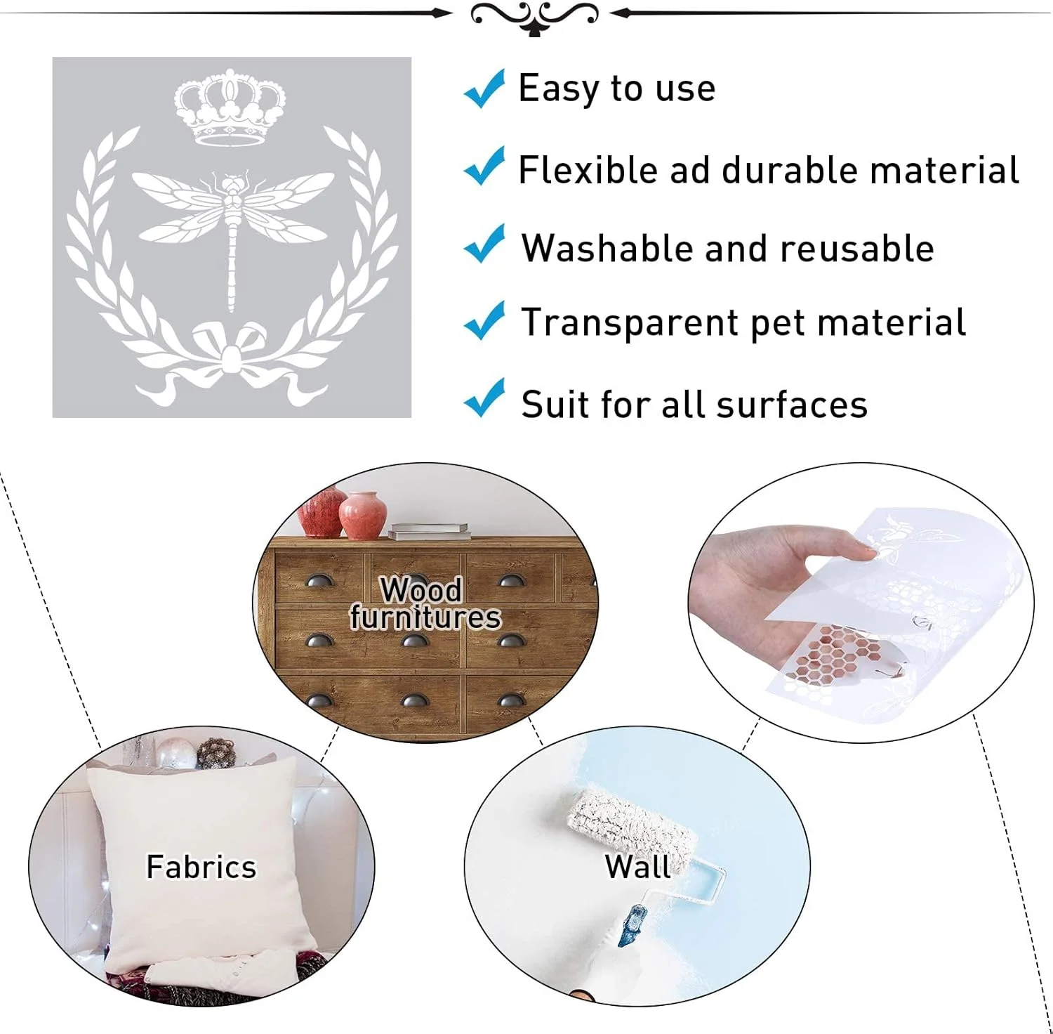 شابلون های طراحی برش خورده KASTWAVE برای کودکان، 4 تکه ست شابلون طراحی توخالی زنبور عسل سنجاقک DIY کودکان، شابلون نقاشی قابل استفاده مجدد برای مبلمان، علائم چوبی، پخت، صنایع دستی، بالش، دیوار
