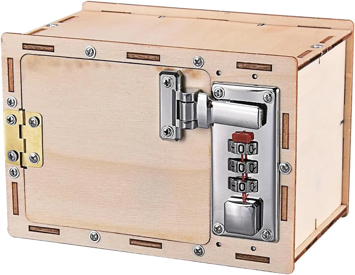 جعبه قفل مکانیکی چوبی خود را بسازید، جعبه پازل ترکیبی رمز عبور DIY، جعبه ذخیره سازی فکری چوبی توس برای خانه و دفتر