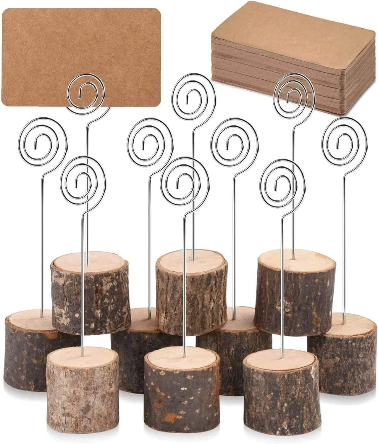 نگهدارنده کارت اسم KASTWAVE، بسته 10 عددی، چوب طبیعی روستایی با پوست درخت، گیره یادداشت برای عکس، یادداشت، کارت اسم، کارت عروسی، شماره میز، برچسب قیمت