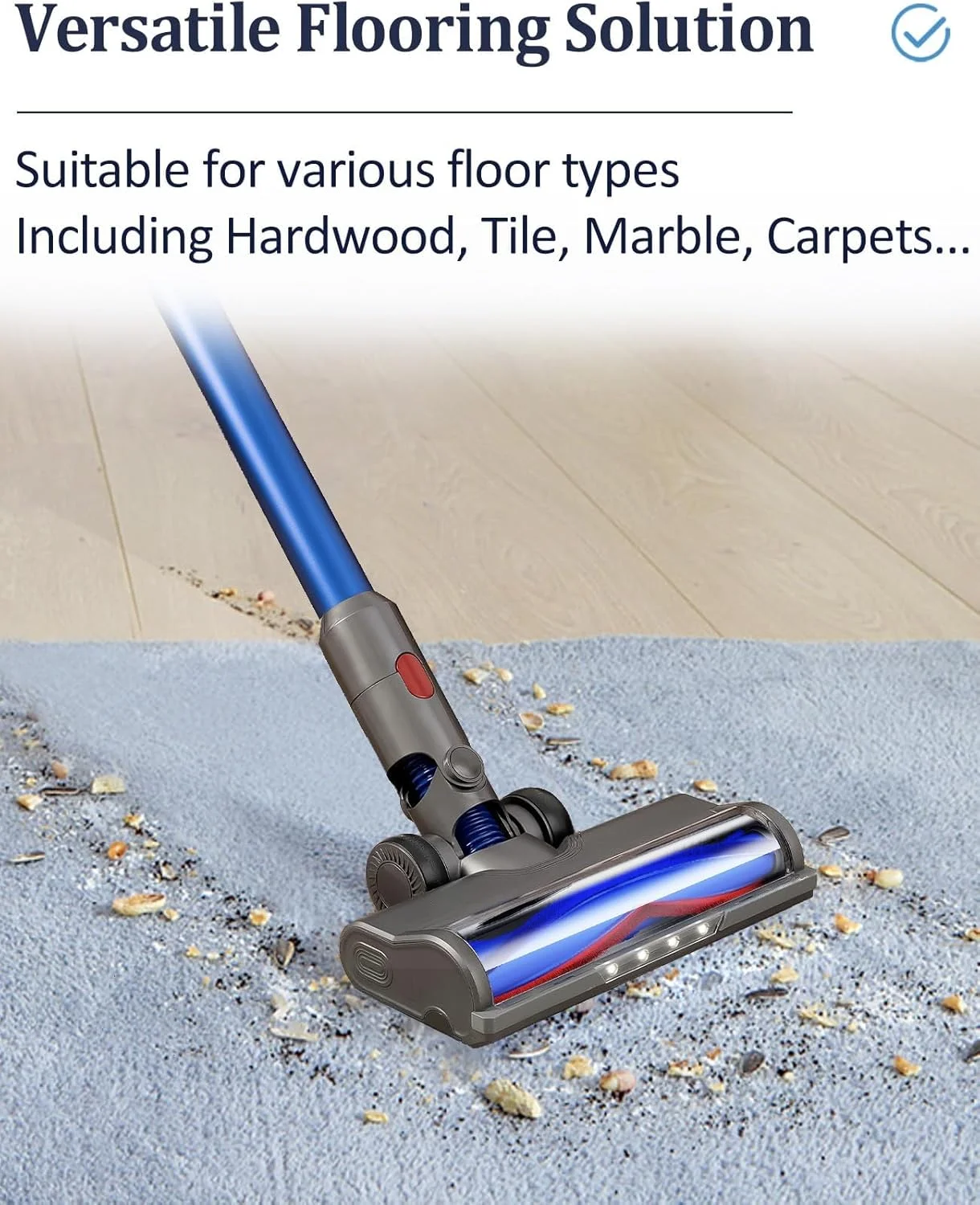 سری های جاروبرقی KASTWAVE برای جاروبرقی های Dyson V6، برس موتوردار با چراغ های LED برای کف های چوبی و فرش، قطعات جایگزین غلتک مویی V شکل برای DC59 DC61 DC62 DC74