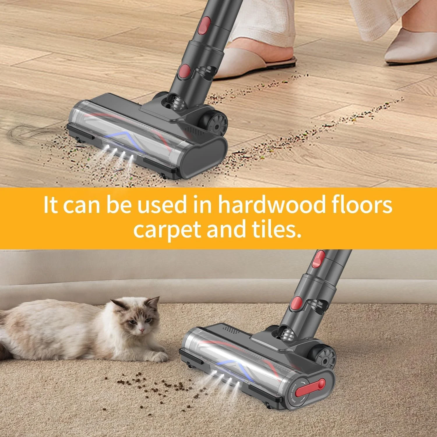 قطعات جاروبرقی KASTWAVE برای Dyson V7 V8 V10 V11 V15، جایگزین برس غلطکی با چراغ LED، سری موتوردار مخصوص سطوح سخت