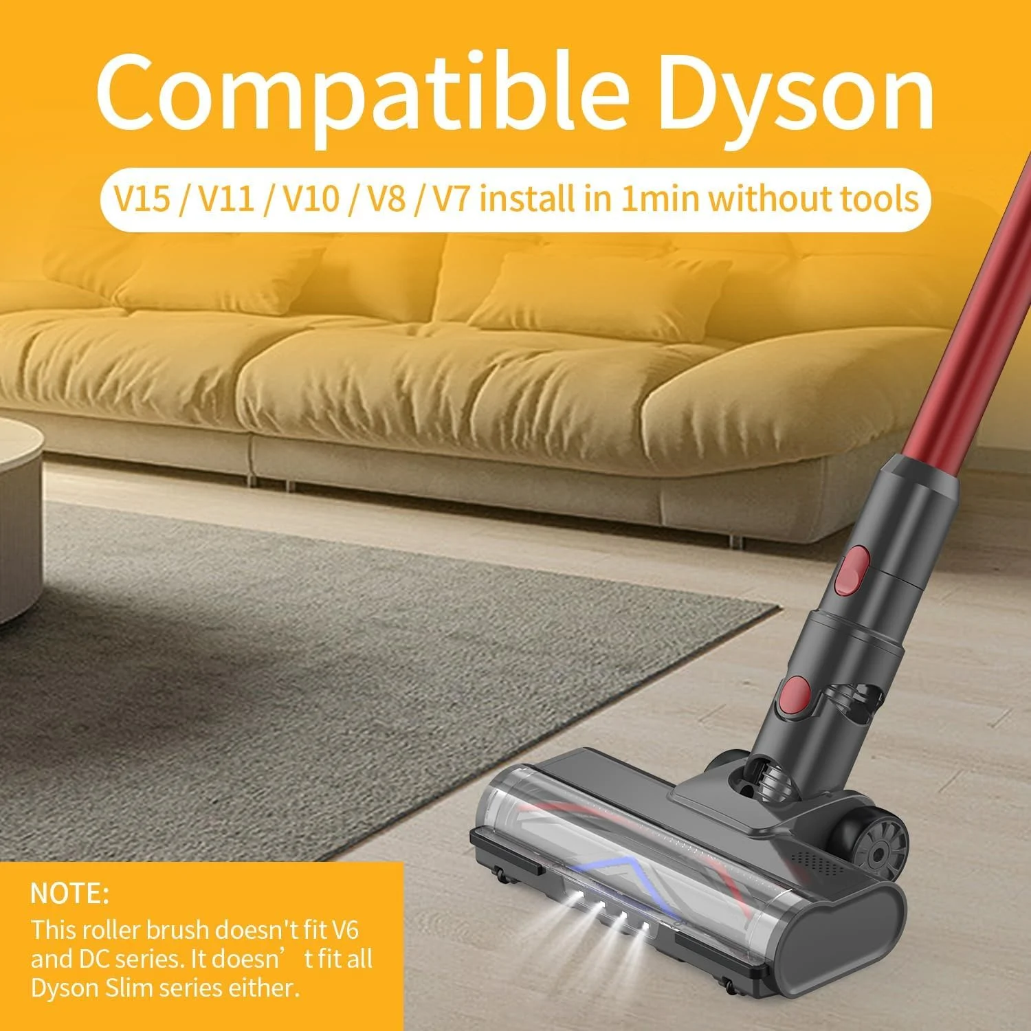 قطعات جاروبرقی KASTWAVE برای Dyson V7 V8 V10 V11 V15، جایگزین برس غلطکی با چراغ LED، سری موتوردار مخصوص سطوح سخت