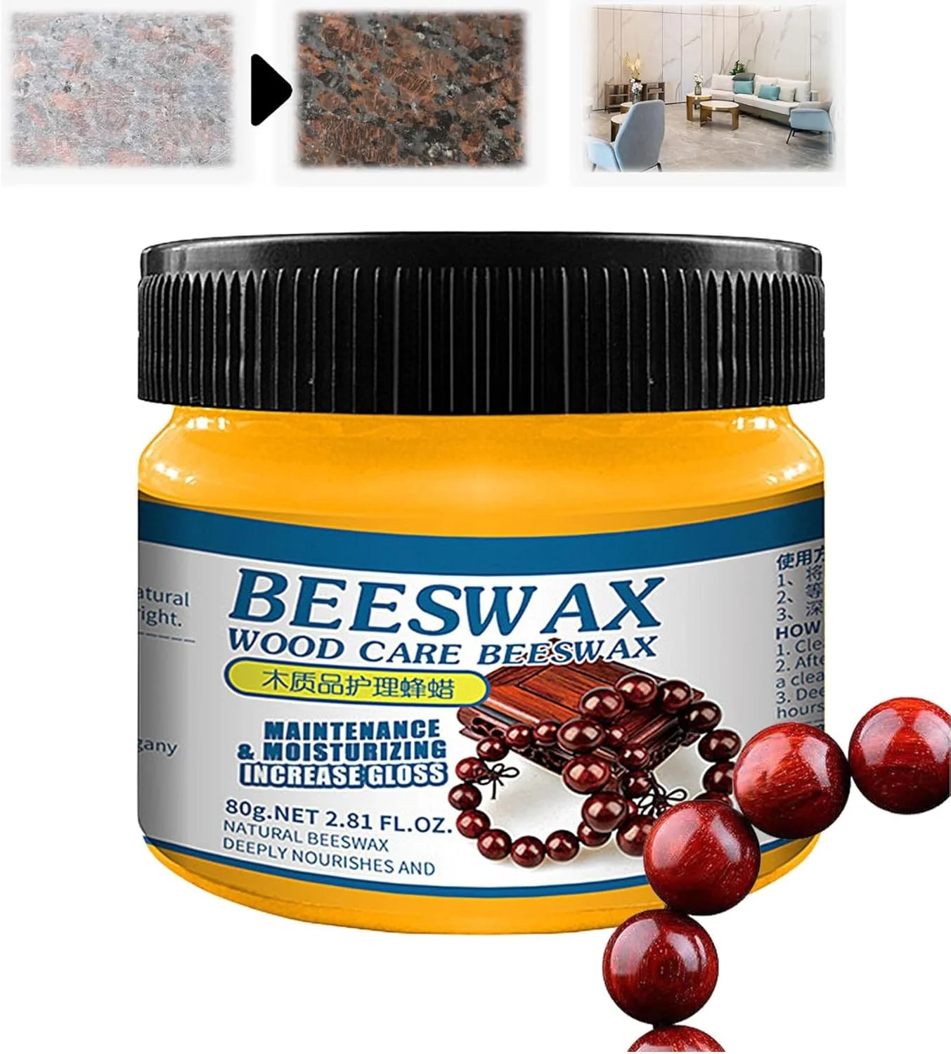 واکس مراقبت از پولیش چوب، پولیش مبلمان موم زنبور عسل 80 گرمی، فرمول غیر چرب موم زنبور عسل چاشنی چوب، پاک کننده میز کار موم کارنوبا بدون بو طبیعی، محافظ چند منظوره چوب برای کف، میز
