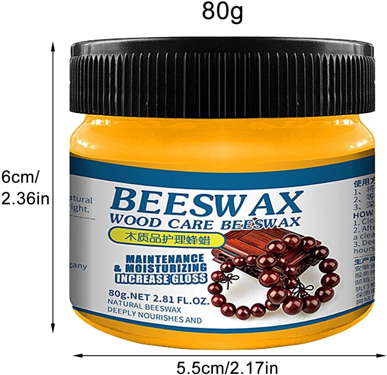 واکس مراقبت از پولیش چوب، پولیش مبلمان موم زنبور عسل 80 گرمی، فرمول غیر چرب موم زنبور عسل چاشنی چوب، پاک کننده میز کار موم کارنوبا بدون بو طبیعی، محافظ چند منظوره چوب برای کف، میز