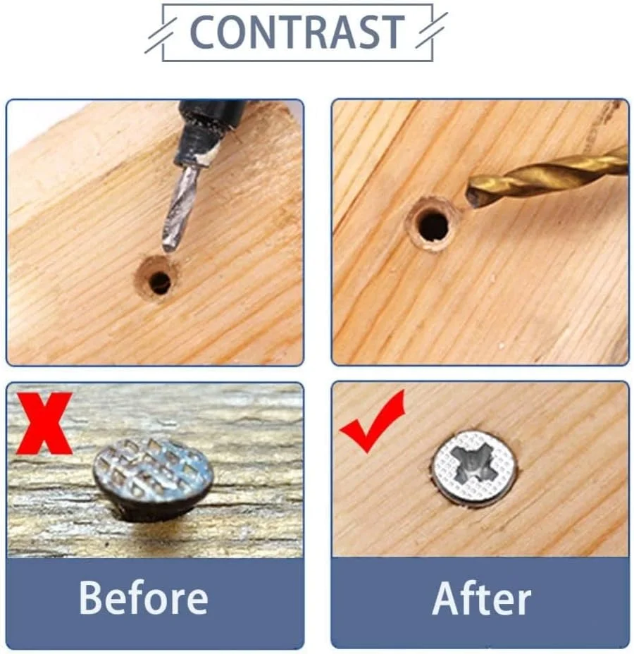 ست مته خزینه تیتانیومی 5 عددی با ساق هگز 1/4 اینچی – مته های پخ زن نجاری با عمق قابل تنظیم برای چوب، پلاستیک، فلز نرم و PVC – کیت ابزار برقی HSS با تعویض سریع