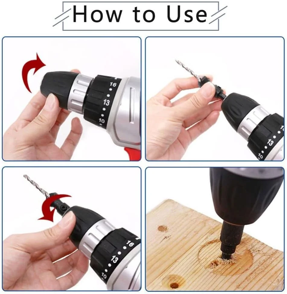 ست مته خزینه تیتانیومی 5 عددی با ساق هگز 1/4 اینچی – مته های پخ زن نجاری با عمق قابل تنظیم برای چوب، پلاستیک، فلز نرم و PVC – کیت ابزار برقی HSS با تعویض سریع