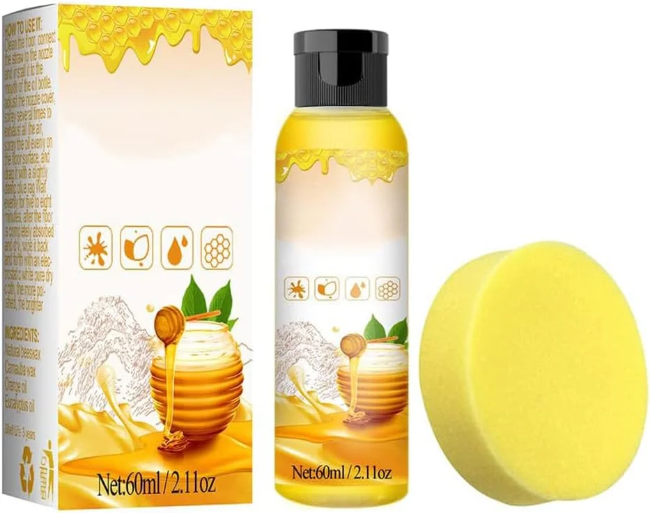 واکس مراقبت از چوب موم عسل، پولیش مبلمان موم عسل طبیعی میکرومولکولی شده با اسفنج، استفاده آسان، بدون بوی طبیعی، پاک کننده تعمیر ضد آب کندر موم عسل خالص برای کف، میز، کابینت