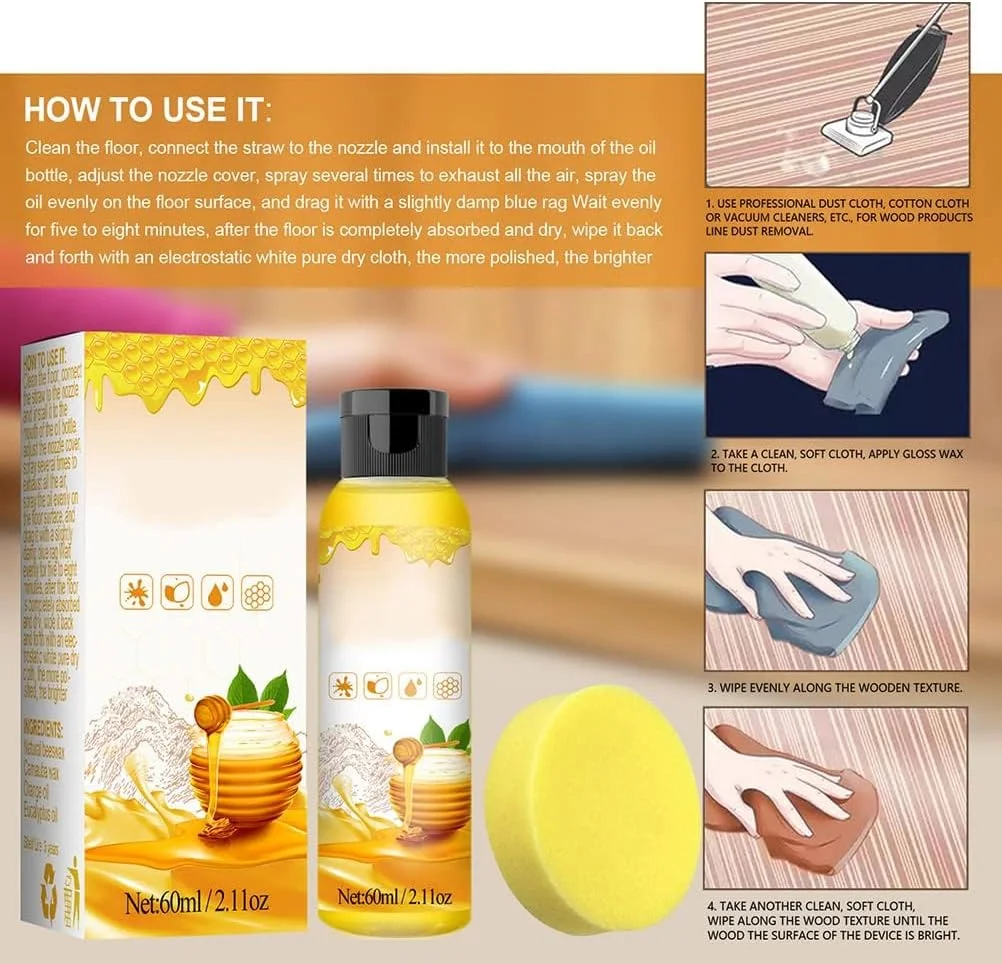 واکس مراقبت از چوب موم عسل، پولیش مبلمان موم عسل طبیعی میکرومولکولی شده با اسفنج، استفاده آسان، بدون بوی طبیعی، پاک کننده تعمیر ضد آب کندر موم عسل خالص برای کف، میز، کابینت واکس مراقبت از چوب موم عسل، پولیش مبلمان موم عسل طبیعی میکرومولکولی شده با اسفنج، استفاده آسان، بدون بوی طبیعی، پاک کننده تعمیر ضد آب کندر موم عسل خالص برای کف، میز، کابینت