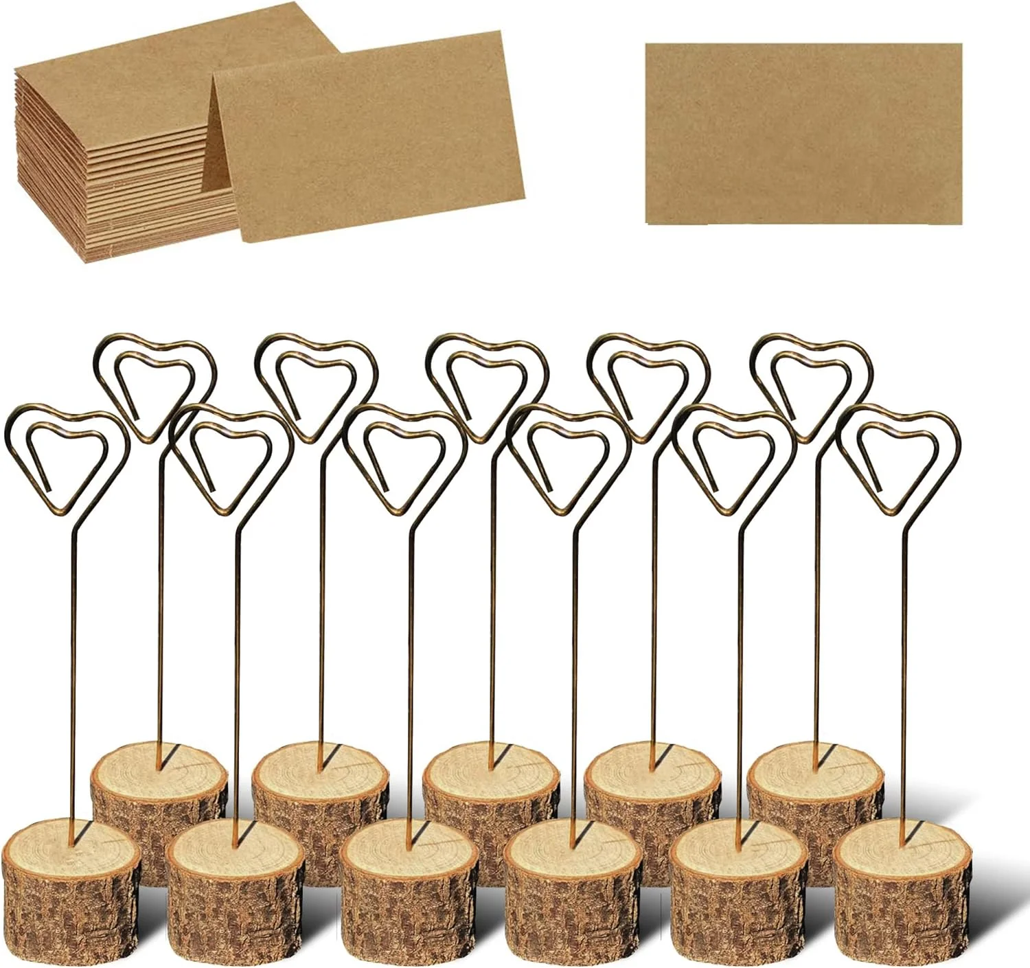 ست 20 عددی نگهدارنده کارت چوبی KASTWAVE به همراه 30 کارت کاغذی کرافت و سیم پیچی، مناسب برای یادداشت، عکس، اسم، دکوراسیون میز، عروسی، مهمانی، نمایشگاه و منزل - ارتفاع 5.7 اینچ