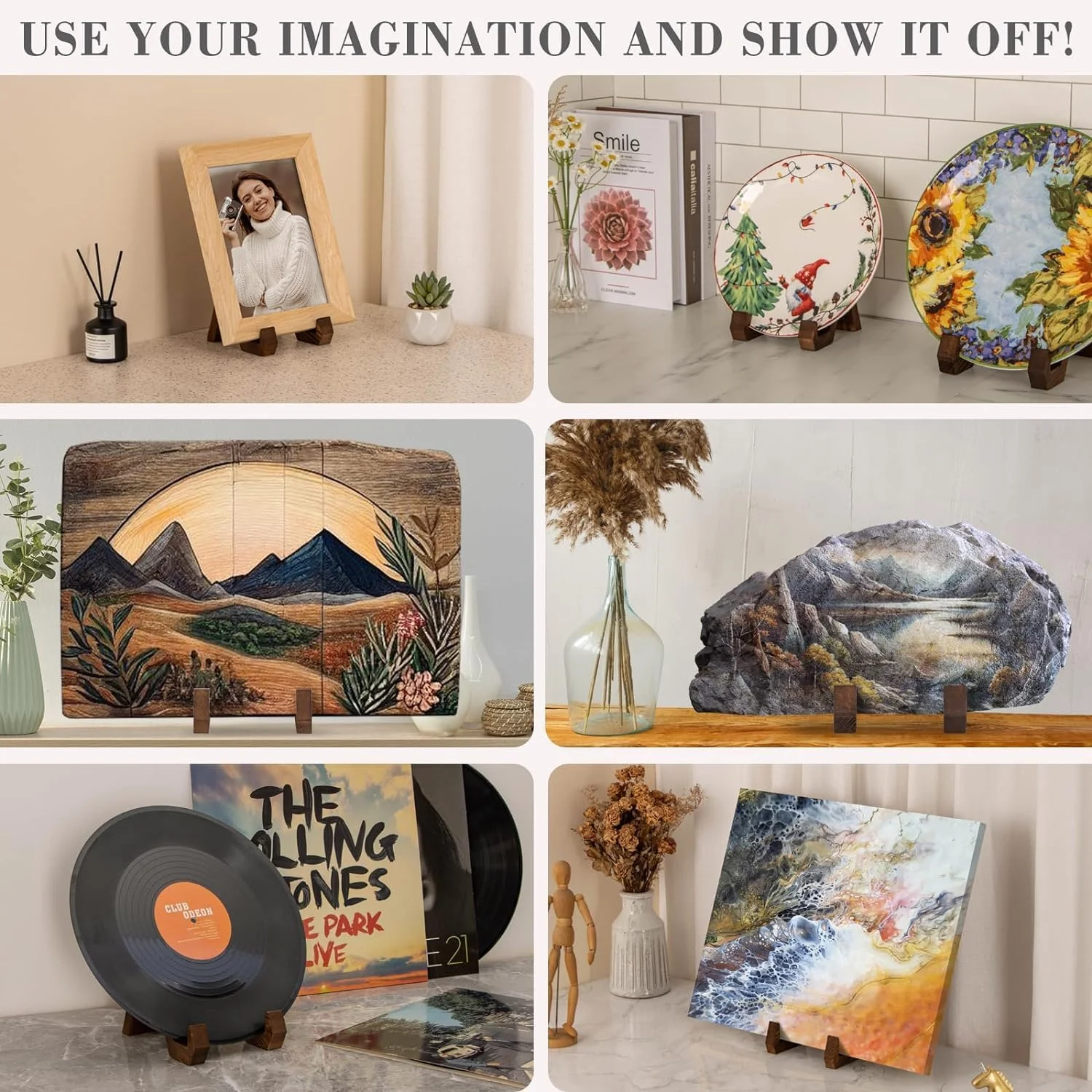 پایه نگهدارنده بشقاب 6 اینچی KASTWAVE، هولدر بشقاب برای نمایش، قاب عکس تزئینی، پایه چوبی برای دیس، پلاک، سینی، پایه قاب عکس جداشدنی به سبک رترو