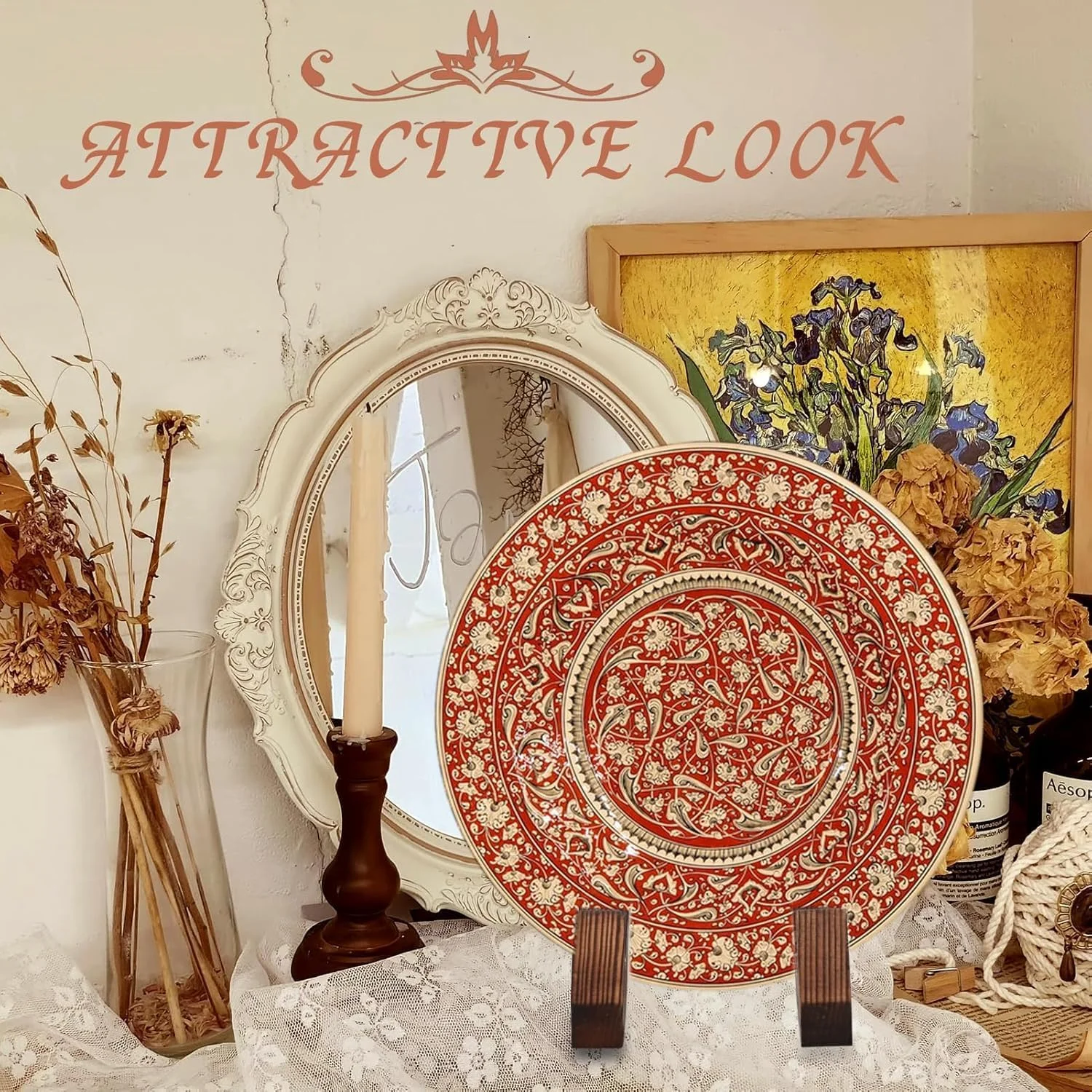 پایه نگهدارنده بشقاب 6 اینچی KASTWAVE، هولدر بشقاب برای نمایش، قاب عکس تزئینی، پایه چوبی برای دیس، پلاک، سینی، پایه قاب عکس جداشدنی به سبک رترو