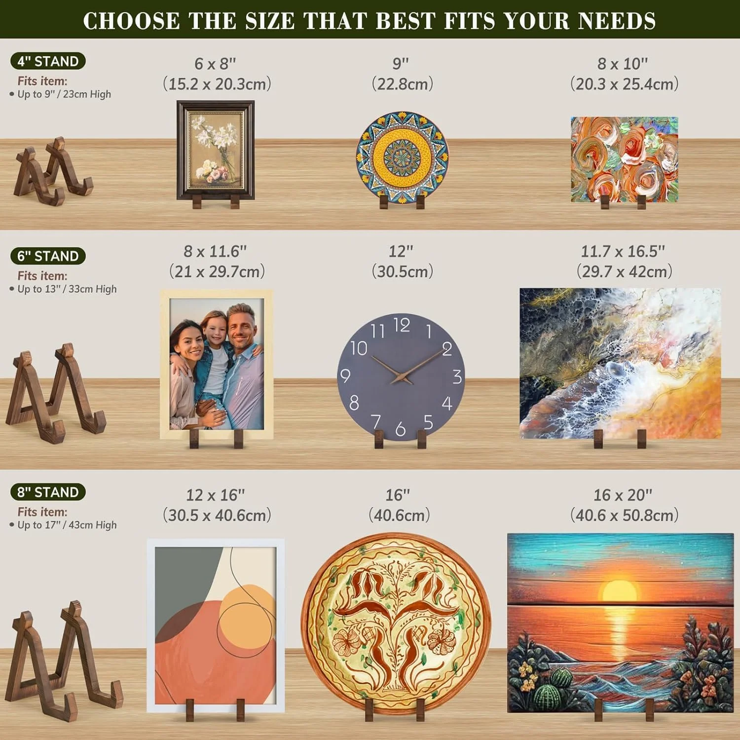 پایه نگهدارنده بشقاب 6 اینچی KASTWAVE، هولدر بشقاب برای نمایش، قاب عکس تزئینی، پایه چوبی برای دیس، پلاک، سینی، پایه قاب عکس جداشدنی به سبک رترو