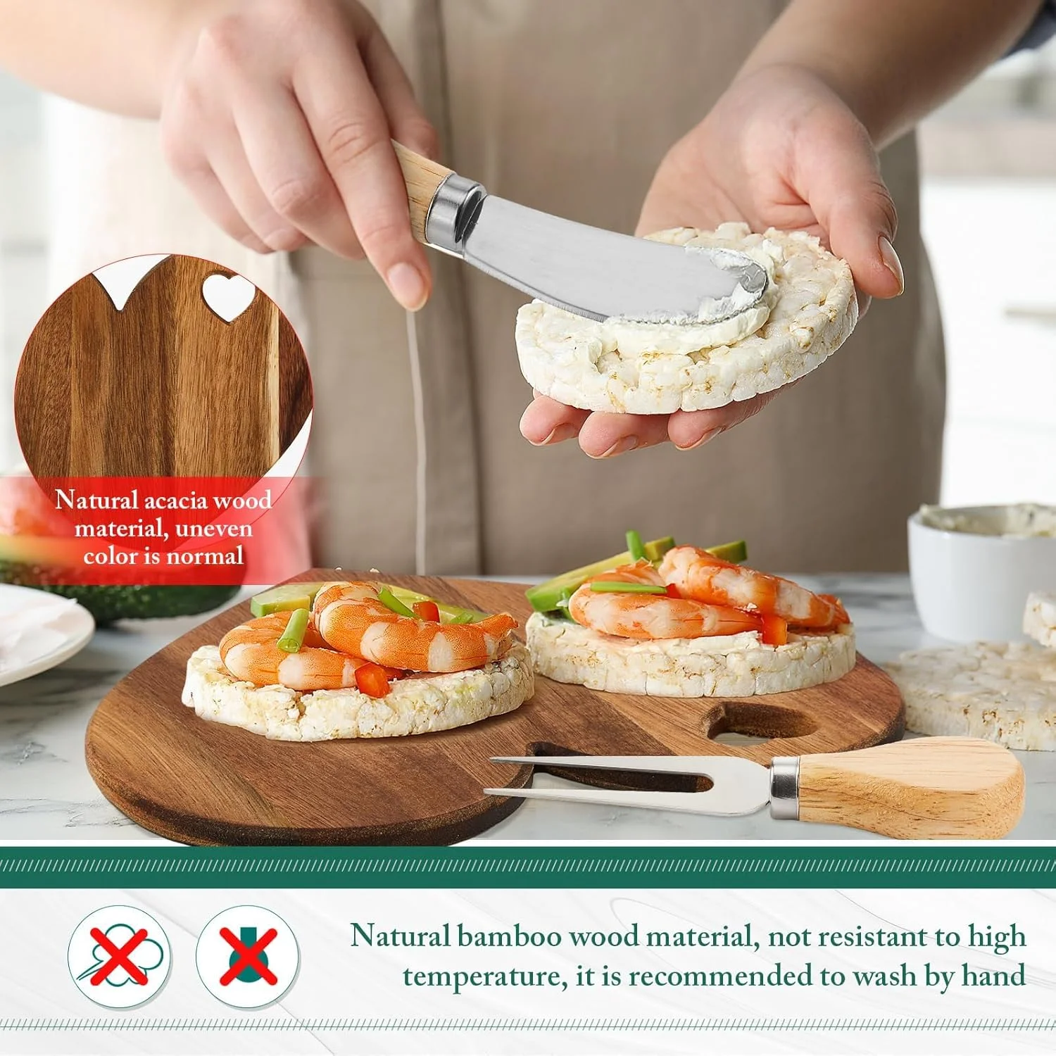 ست تخته پنیر قلبی شکل با چاقوهای پنیر، جعبه هدیه سینی کوچک چوبی - هدیه ای عالی برای مهمانی عروس، عروسی، تولد، مهمانی ولنتاین (چوب اقاقیا)