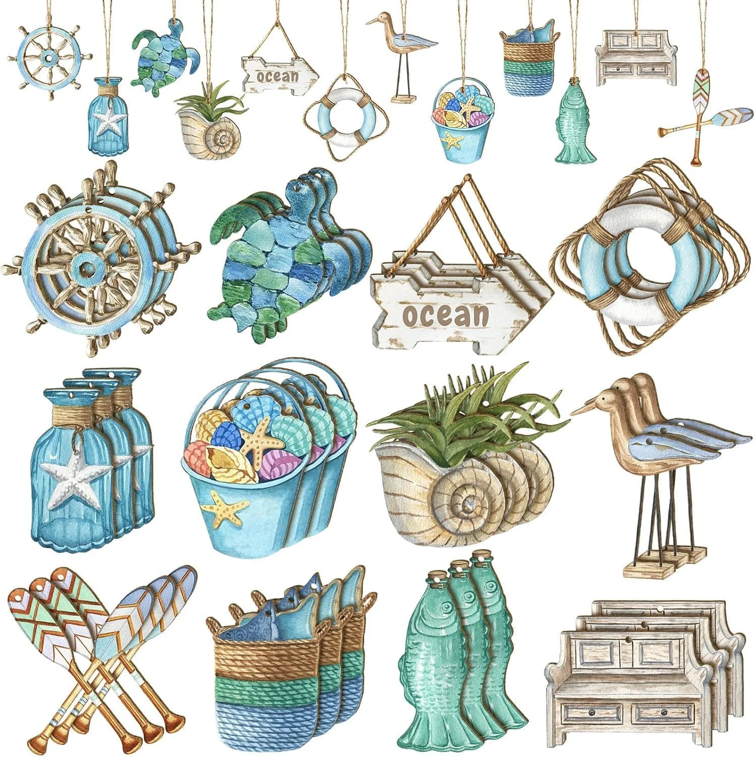 تزئینات چوبی ساحل اقیانوس – تزئینات درخت تابستانی، برش های چوبی دریایی ساحلی، تزئینات آویز ناوبری برای خانه، صنایع دستی درخت کوچک، DIY و دکوراسیون ناوبری (36 عدد)