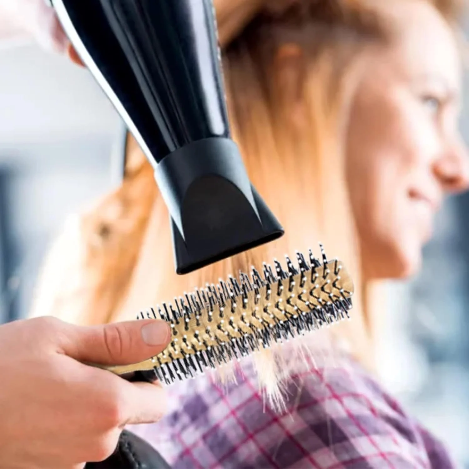 Round Curling Comb with Original Wooden Handle Made of Pure Beech Wood, Gentle Nylon Brush for All Hair Styles, Natural and Gentle Hair Brush for Blow Drying Short Hair, Men's Beards, and Bangs