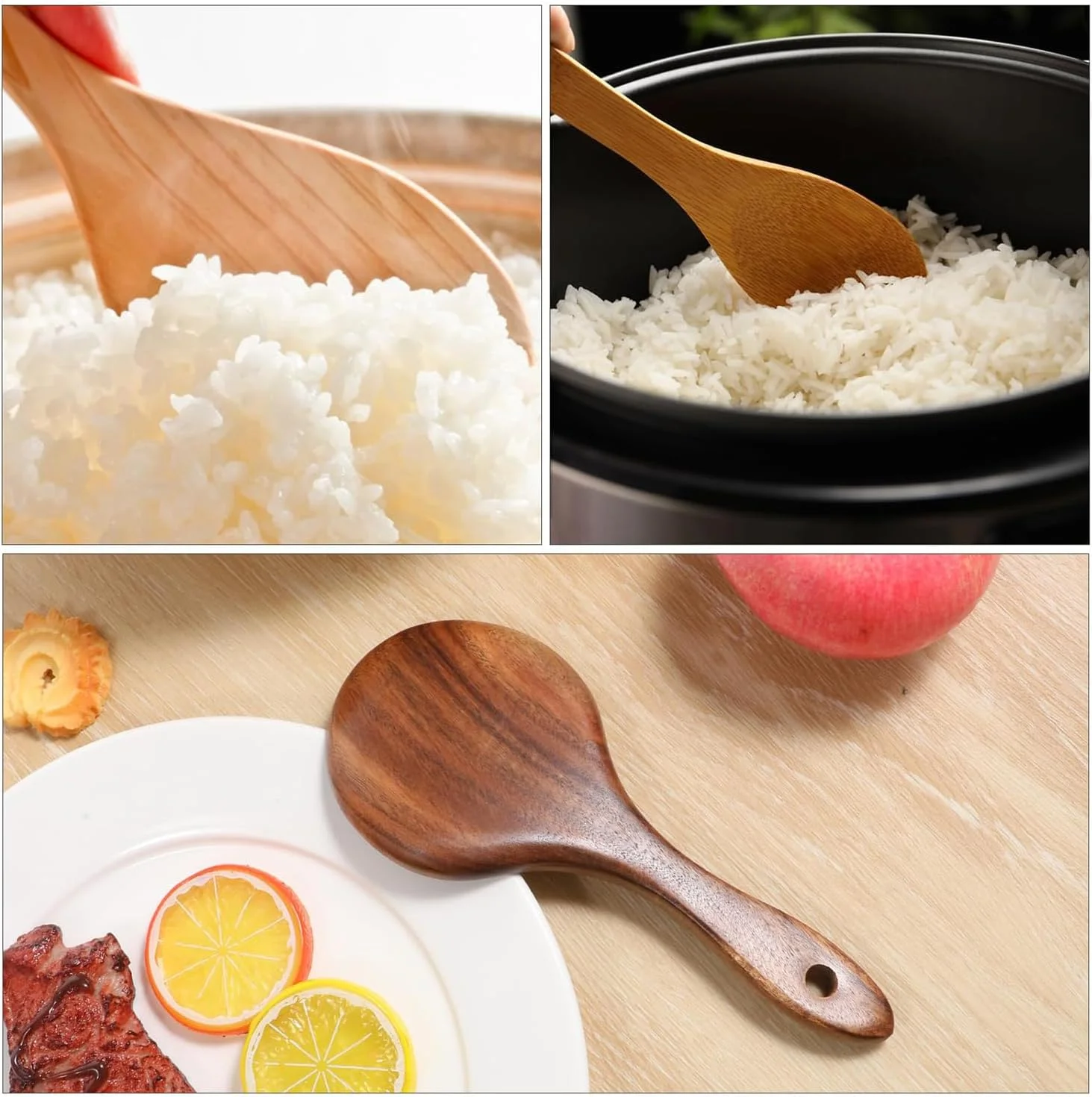 ست 2 عددی قاشق چوبی برنج برای پخت و پز، ابزار آشپزخانه مقاوم در برابر حرارت و نچسب از جنس چوب ساج، مناسب برای هم زدن، سرو برنج، سالاد، سوپ و پاستا، طول 19 سانتی متر ست 2 عددی قاشق چوبی برنج برای پخت و پز، ابزار آشپزخانه مقاوم در برابر حرارت و نچسب از جنس چوب ساج، مناسب برای هم زدن، سرو برنج، سالاد، سوپ و پاستا، طول 19 سانتی متر