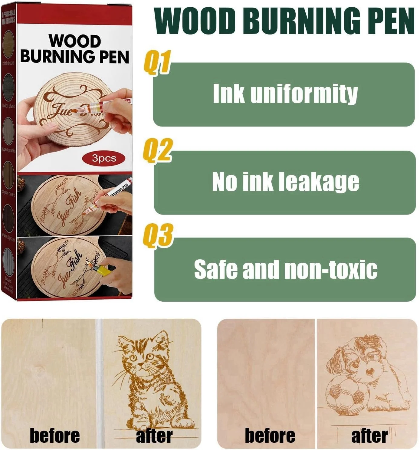 ست ماژیک چوب سوز، قلم سوزاندن چوب برای پروژه های چوبی DIY، 3 عدد قلم سوزاندن چوب برای مبتدیان، ایجاد طرح بر روی چوب