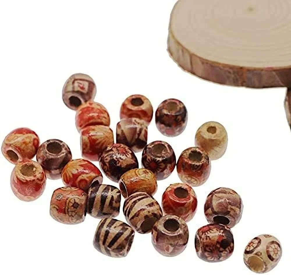 KASTWAVE 950 عددی مهره های چوبی فاصله انداز طرح دار 12 میلی متری، مهره های چوبی برای ساخت جواهرات و لوازم جانبی مو