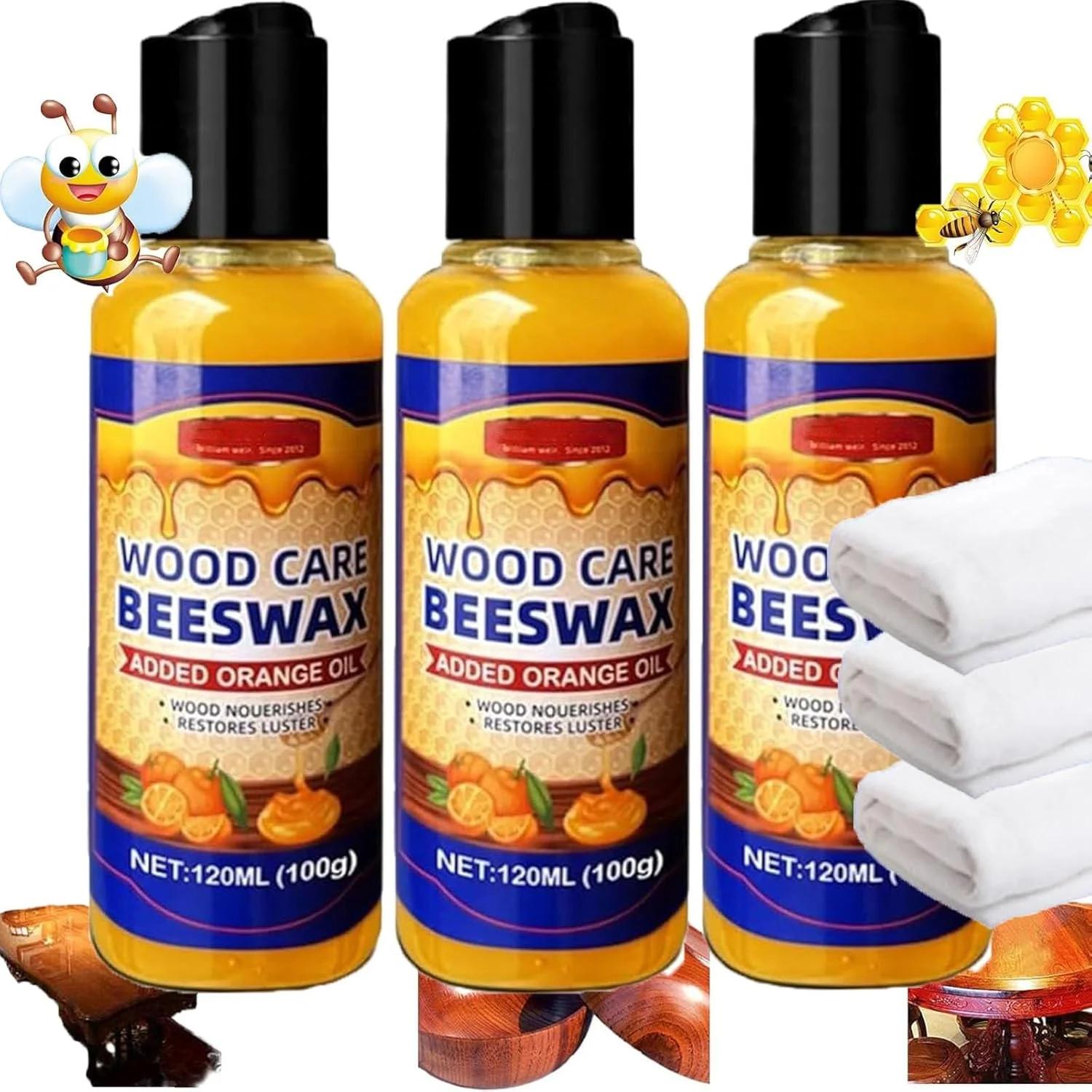 موم عسل مراقبت از چوب KASTWAVE، 3 عدد پاک کننده موم عسل 120 میلی لیتری با 3 حوله، نرم کننده روغن پرتقال موم عسل طبیعی، پولیش چوب مبلمان، پولیش موم عسل برای اتاق نشیمن، آشپزخانه، کف چوبی