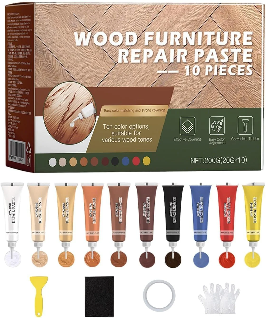 کیت تعمیر مبلمان چوبی KASTWAVE، 14 تکه بتونه چوب، پرکننده‌های چوب و موم عسل - تعمیر ترک‌ها، خراش‌ها، سوراخ‌ها، تغییر رنگ برای کف چوبی، در، لمینت، میز، سطوح کابینت