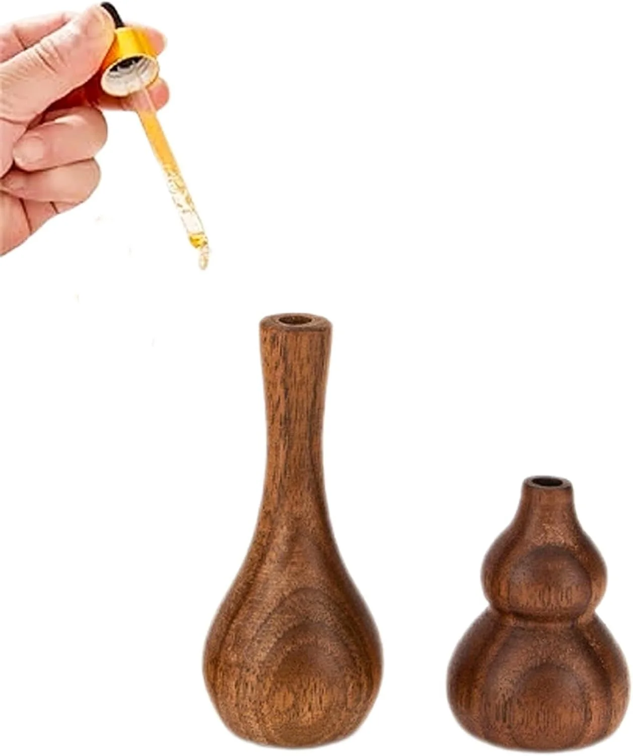 ست پخش کننده روغن های ضروری چوبی، گلدان پخش کننده رایحه چوب گردو، پخش کننده های رایحه درمانی طبیعی برای خانه، حمام و دفتر، رایحه ماندگار، 2 قطعه دکور سازگار با محیط زیست