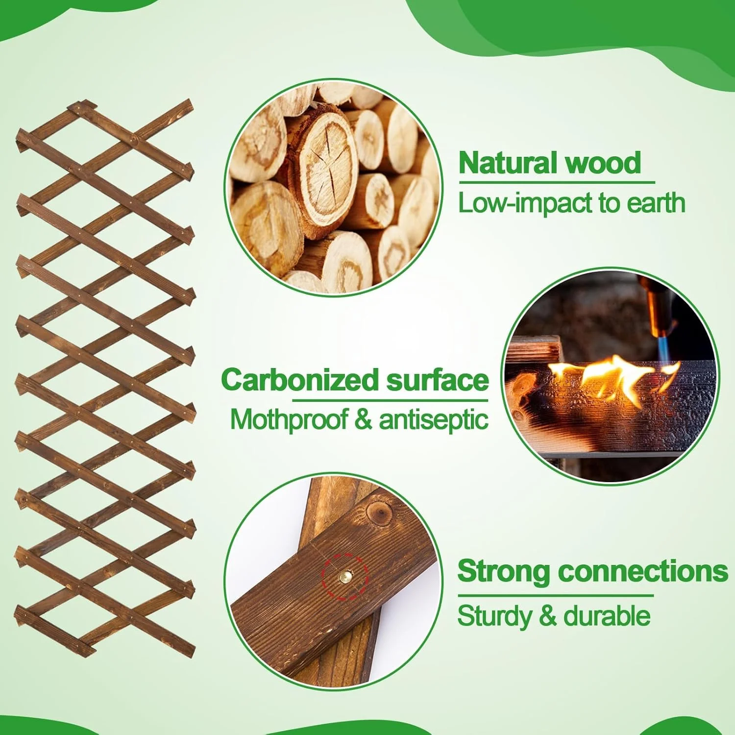 1 عدد پنل داربست دیواری چوبی بسیار ضخیم، تکیه گاه های گیاهی عمودی قابل گسترش برای تاک های رونده، قاب های مشبک باغی داخلی و خارجی برای بالکن، پاسیو، گلدان دیواری گل