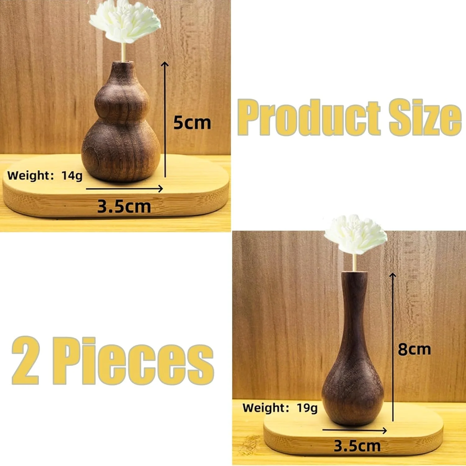 ست پخش کننده روغن های ضروری چوبی، گلدان پخش کننده رایحه چوب گردو، پخش کننده های رایحه درمانی طبیعی برای خانه، حمام و دفتر، رایحه ماندگار، 2 قطعه دکور سازگار با محیط زیست