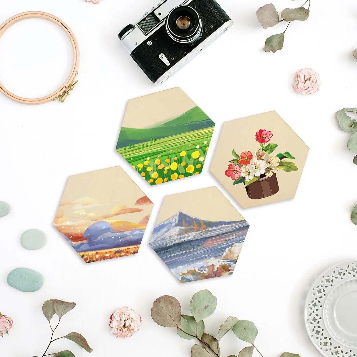 50 عدد قطعه چوبی خام KASTWAVE، برش های شش ضلعی و مربعی طبیعی 4 اینچی، کاشی های چوبی ناتمام برای صنایع دستی DIY، زیر لیوانی، نقاشی، حکاکی