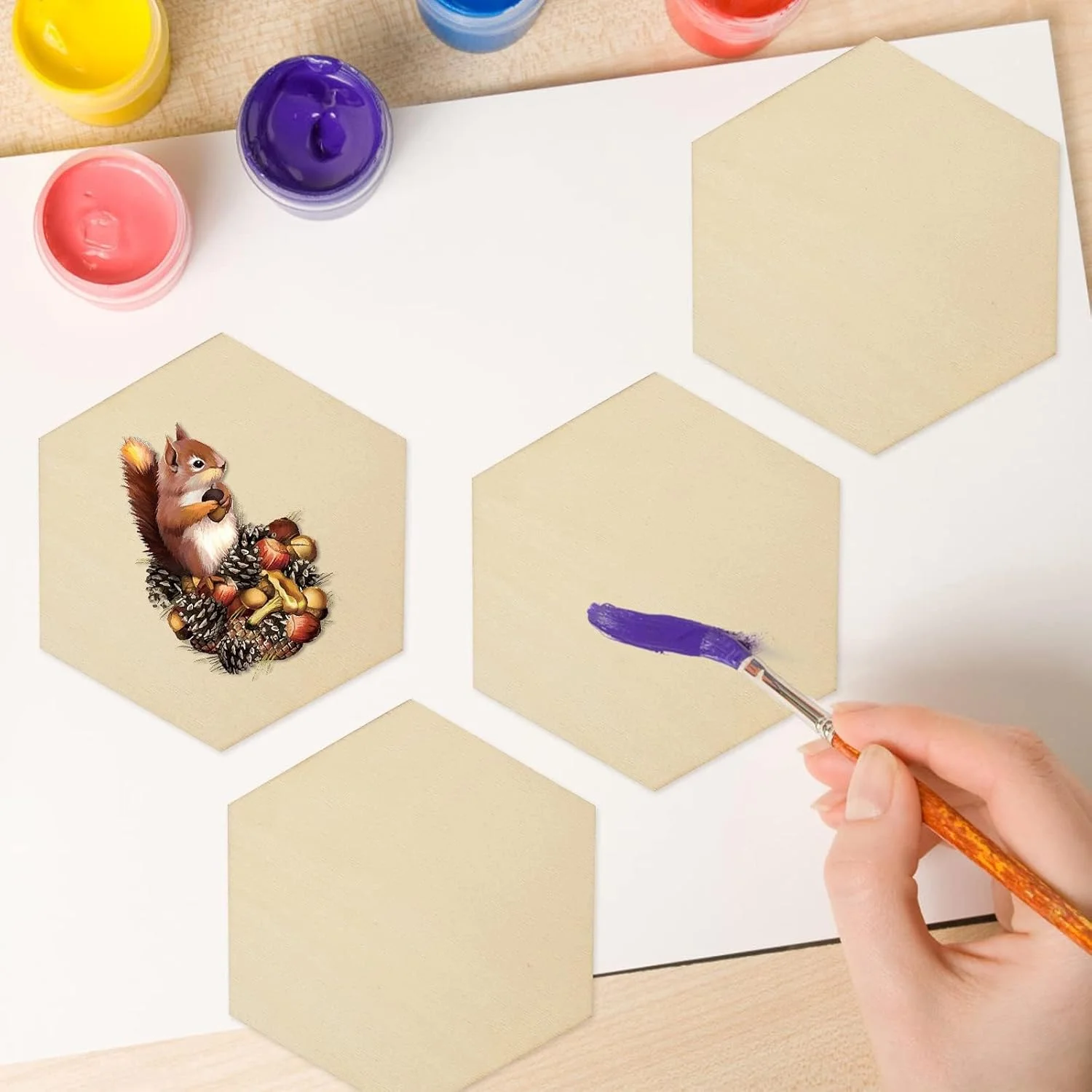 50 عدد قطعه چوبی خام KASTWAVE، برش های شش ضلعی و مربعی طبیعی 4 اینچی، کاشی های چوبی ناتمام برای صنایع دستی DIY، زیر لیوانی، نقاشی، حکاکی