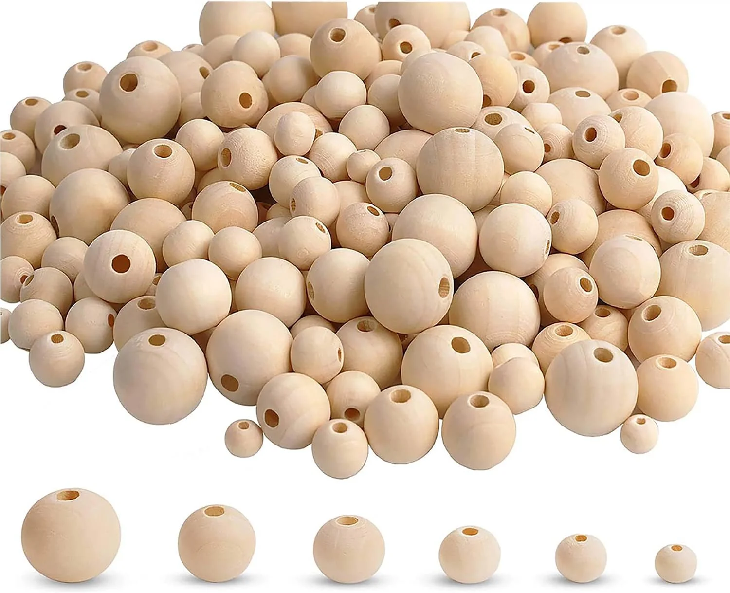 مهره های چوبی طبیعی KASTWAVE، 500 عدد مهره چوبی ناتمام، مهره های چوبی برای صنایع دستی، مورد استفاده برای حلقه گل، دکوراسیون خانه روستایی، جواهر سازی و صنایع دستی DIY برای دکوراسیون منزل و تعطیلات