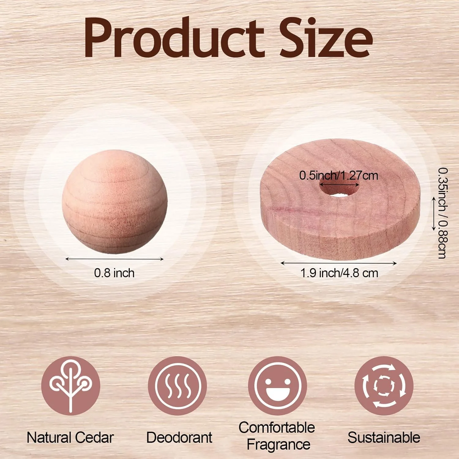 بلوک های چوبی سدر KASTWAVE 50 عددی برای نگهداری لباس - 25 توپ و 25 حلقه، خوشبو کننده طبیعی معطر برای کفش، کشو و کمد