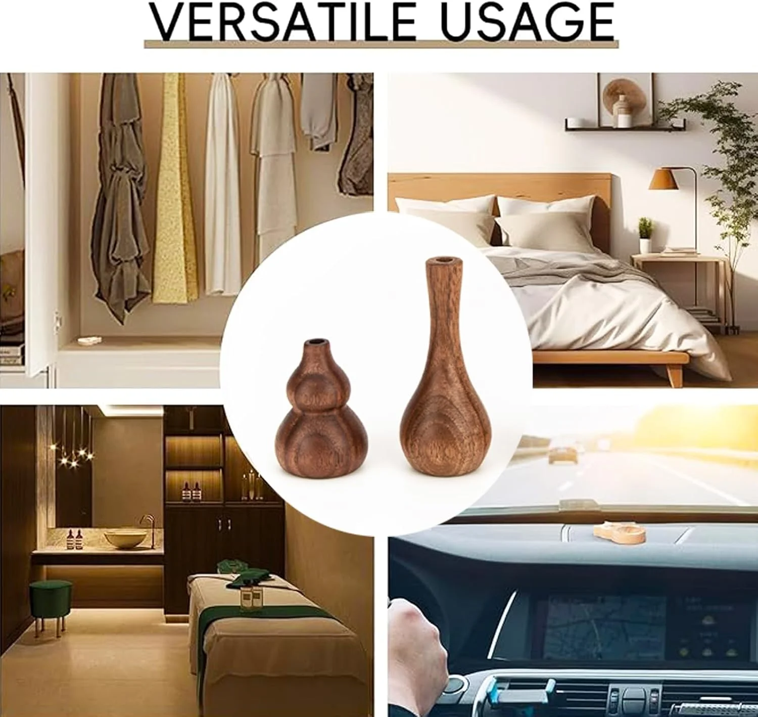 ست پخش کننده روغن های ضروری چوبی، گلدان پخش کننده رایحه چوب گردو، پخش کننده های رایحه درمانی طبیعی برای خانه، حمام و دفتر، رایحه ماندگار، 2 قطعه دکور سازگار با محیط زیست