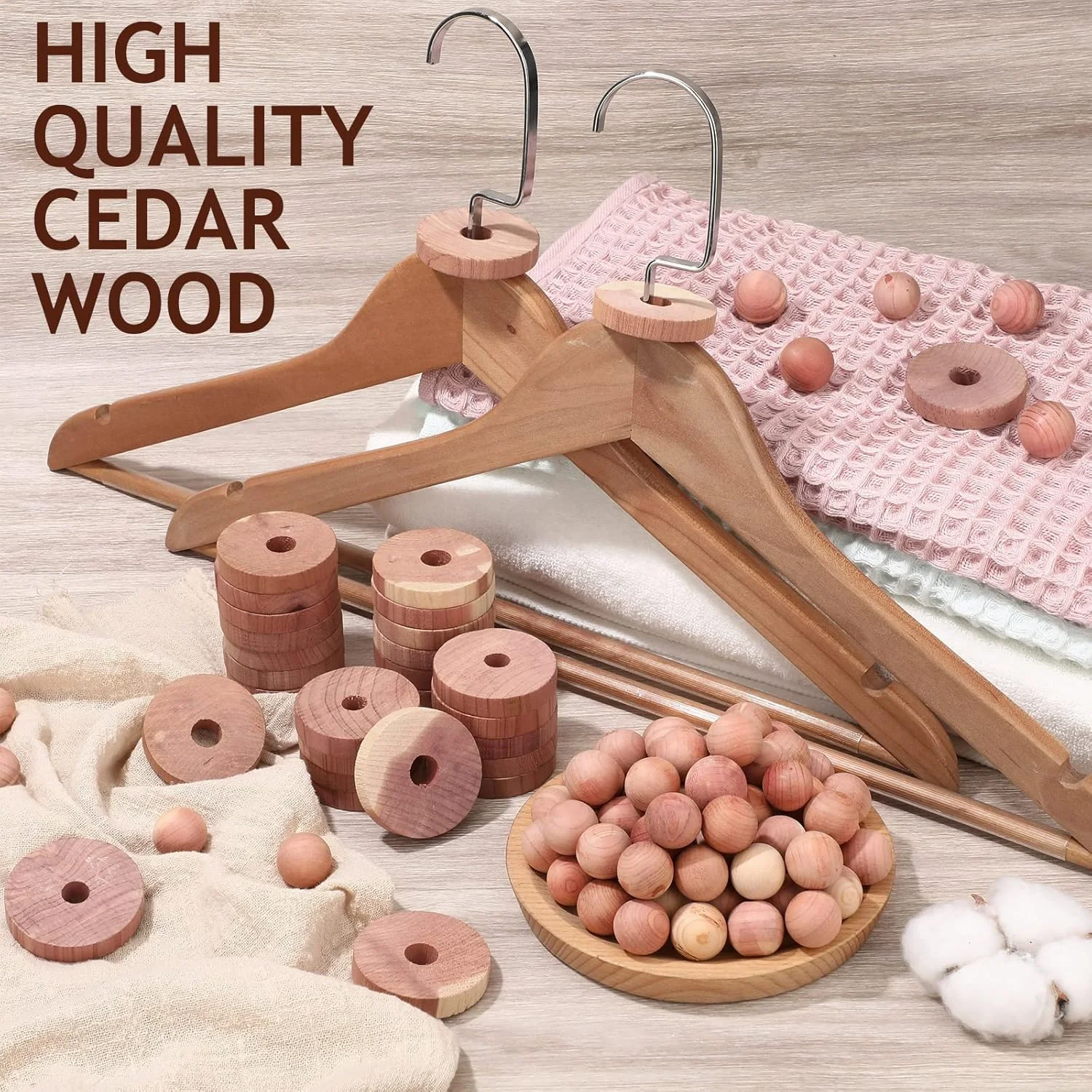 بلوک های چوبی سدر KASTWAVE 50 عددی برای نگهداری لباس - 25 توپ و 25 حلقه، خوشبو کننده طبیعی معطر برای کفش، کشو و کمد
