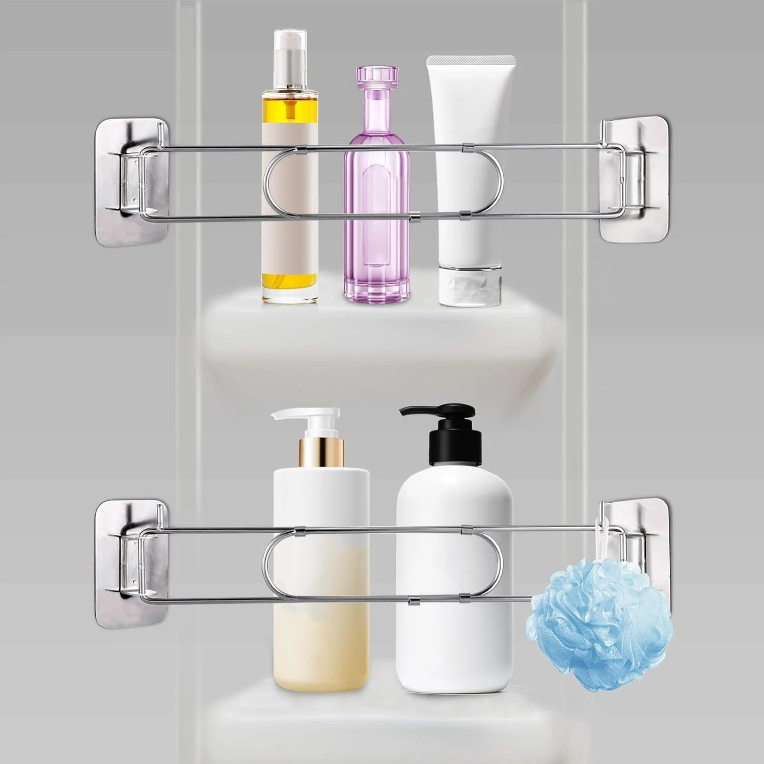 میله نگهدارنده گوشه دوش RV، میله استیل ضد زنگ قابل تنظیم برای قفسه های گوشه ای در کمپر، طول 18-33 سانتی متر، لوازم جانبی ضروری برای سازماندهی حمام RV، 2 عدد