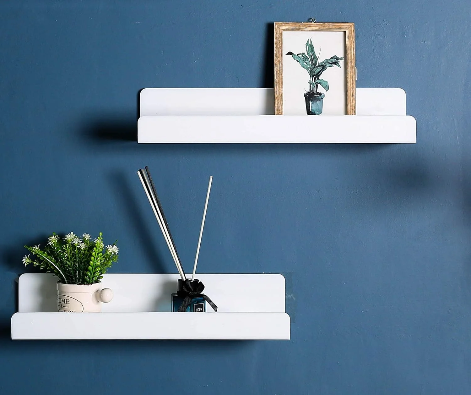 قفسه شناور آکریلیک سفید KASTWAVE، طاقچه نمایشگر 15 اینچی، قفسه ذخیره سازی دیواری برای آشپزخانه/حمام/دفتر، قفسه کتاب کودک و قفسه ادویه جات ضخامت 5 میلی متر، مجموعه 2 عددی