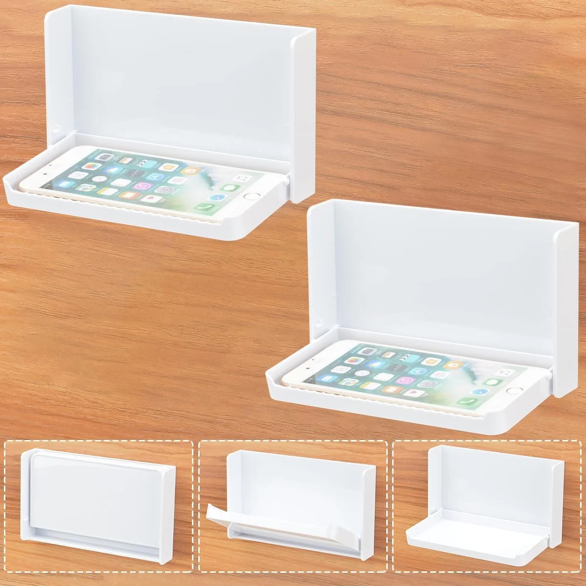 شلف دیواری تاشو سفید، سازمان دهنده کوچک چسبی بدون نیاز به دریل برای خانه و دفتر، فضای ذخیره سازی کوچک برای تلفن، ریموت، هدفون، شلف دیواری جمع و جور (2 عدد)