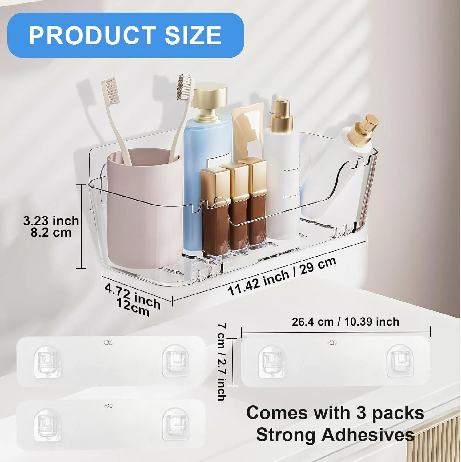 ارگانایزر دیواری آکریلیک KASTWAVE، بسته 2 عددی، قفسه چسبی مناسب حمام، آشپزخانه، اتاق خواب، دفتر کار، اتاق بازی