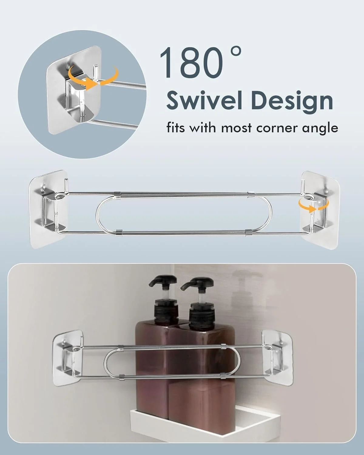 میله نگهدارنده گوشه دوش RV، میله استیل ضد زنگ قابل تنظیم برای قفسه های گوشه ای در کمپر، طول 18-33 سانتی متر، لوازم جانبی ضروری برای سازماندهی حمام RV، 2 عدد