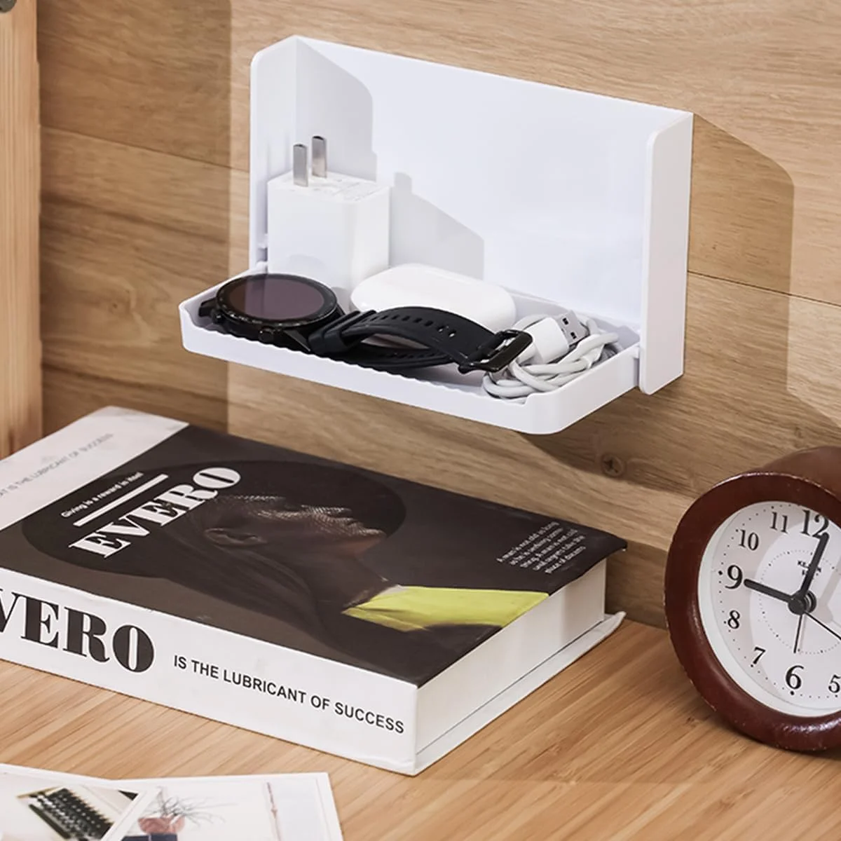 شلف دیواری تاشو سفید، سازمان دهنده کوچک چسبی بدون نیاز به دریل برای خانه و دفتر، فضای ذخیره سازی کوچک برای تلفن، ریموت، هدفون، شلف دیواری جمع و جور (2 عدد)