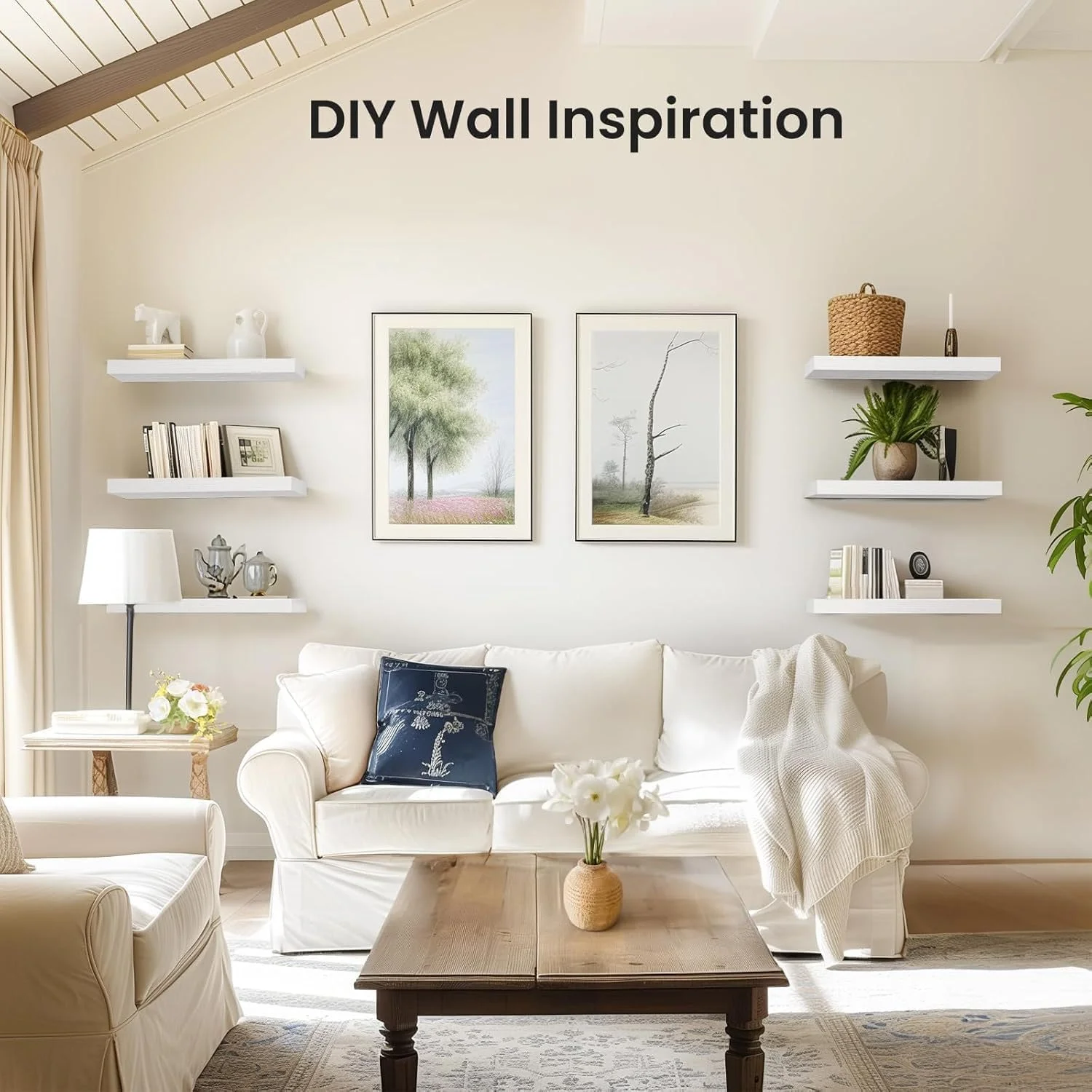 شلف دیواری شناور، ست 3 عددی شلف های دکوری مدرن برای اتاق خواب، اتاق نشیمن، آشپزخانه، حمام، دفتر کار، سفید، صرفه جویی در فضا برای فضاهای کوچک