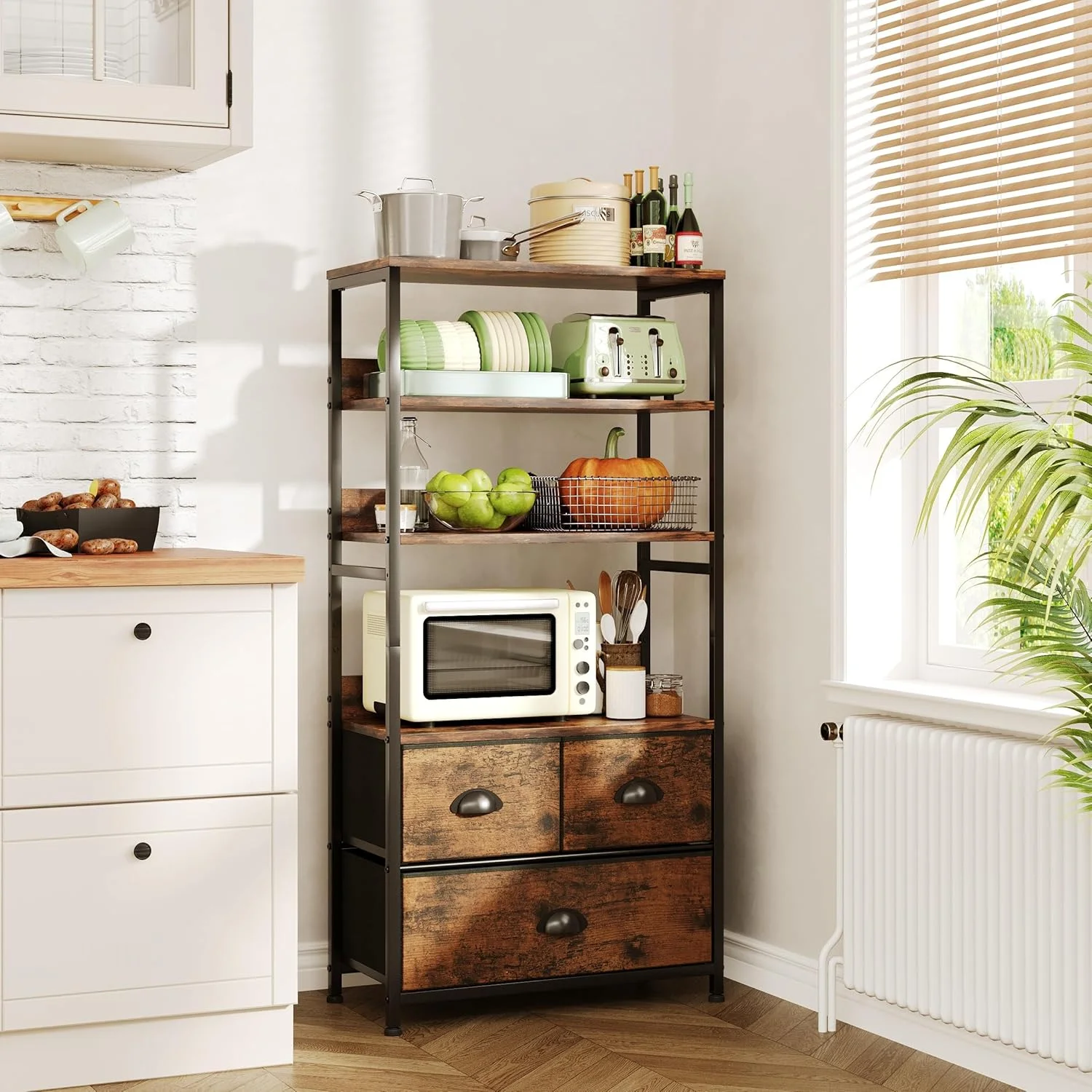 قفسه ذخیره سازی 4 طبقه SKY-TOUCH با 3 کشو - قاب فلزی مشکی با رویه چوبی - ایده آل برای کتاب، عکس و تزئینات در اتاق نشیمن، دفتر، اتاق خواب و آشپزخانه، چوب ببری 58x29x120 سانتی متر قفسه ذخیره سازی 4 طبقه SKY-TOUCH با 3 کشو - قاب فلزی مشکی با رویه چوبی - ایده آل برای کتاب، عکس و تزئینات در اتاق نشیمن، دفتر، اتاق خواب و آشپزخانه، چوب ببری 58x29x120 سانتی متر