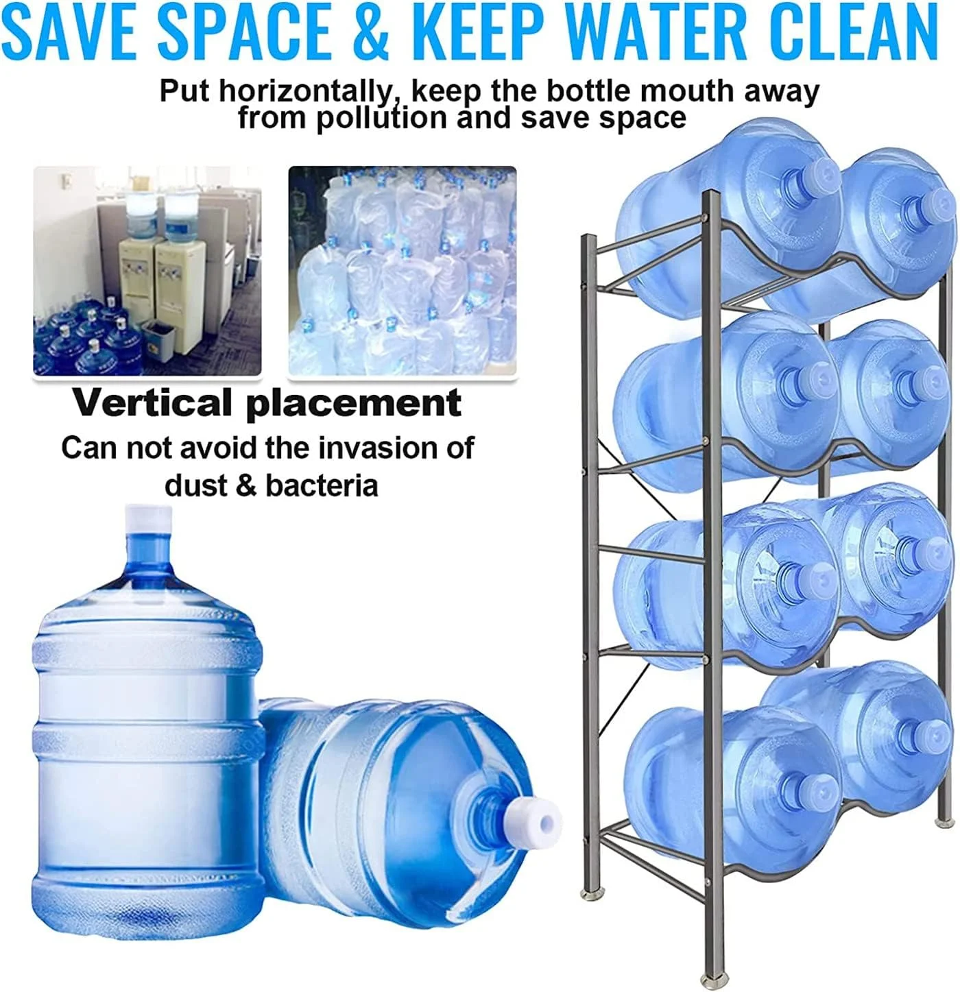 استند نگهداری بطری آب SKY-TOUCH، 4 طبقه، قفسه آب معدنی برای 8 بطری 5 گالنی، مقاوم برای دفتر کار، خانه، باشگاه ورزشی، مونتاژ آسان استند نگهداری بطری آب SKY-TOUCH، 4 طبقه، قفسه آب معدنی برای 8 بطری 5 گالنی، مقاوم برای دفتر کار، خانه، باشگاه ورزشی، مونتاژ آسان