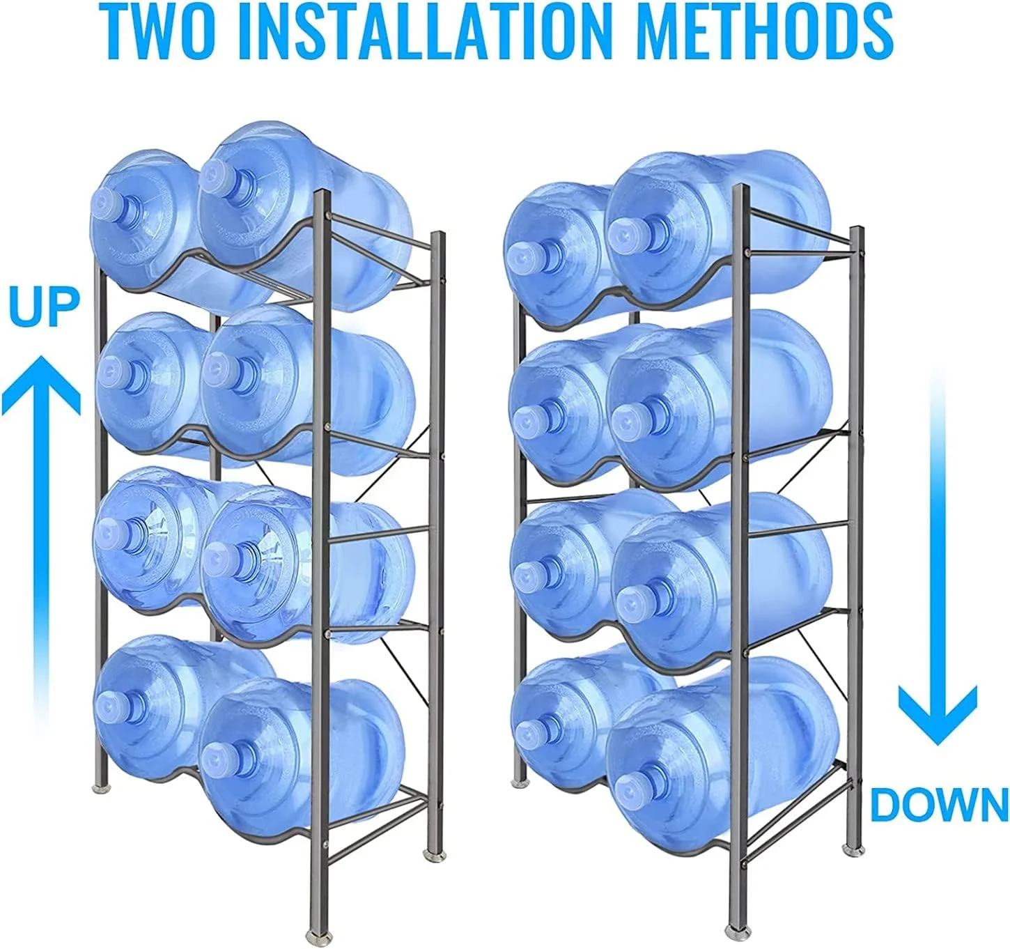 استند نگهداری بطری آب SKY-TOUCH، 4 طبقه، قفسه آب معدنی برای 8 بطری 5 گالنی، مقاوم برای دفتر کار، خانه، باشگاه ورزشی، مونتاژ آسان استند نگهداری بطری آب SKY-TOUCH، 4 طبقه، قفسه آب معدنی برای 8 بطری 5 گالنی، مقاوم برای دفتر کار، خانه، باشگاه ورزشی، مونتاژ آسان