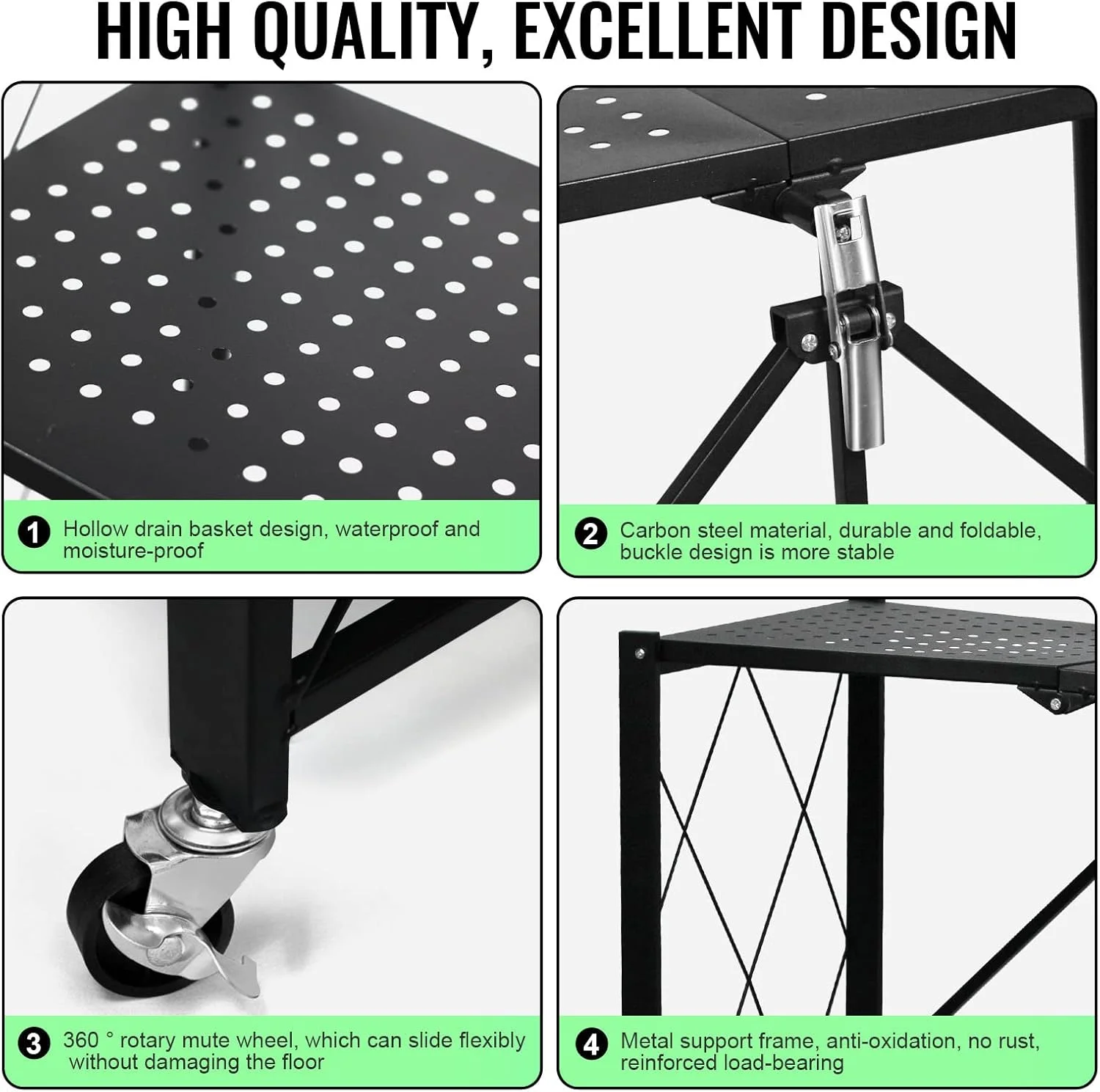 قفسه تاشو 5 طبقه SKY-TOUCH، قفسه های ذخیره سازی کابینت آشپزخانه، قفسه چند منظوره برای اتاق نشیمن، اتاق خواب، آشپزخانه، گاراژ، مشکی 71x34x175 سانتی متر