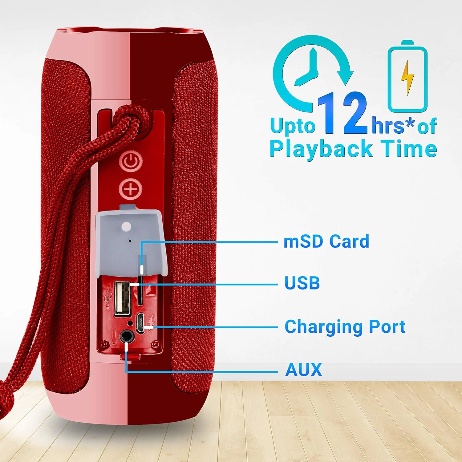 اسپیکر بلوتوثی قابل حمل Zebronics Zeb-Action با عملکرد TWS، USB، mSD، AUX، FM، میکروفون و روکش پارچه ای (قرمز) اسپیکر بلوتوثی قابل حمل Zebronics Zeb-Action با عملکرد TWS، USB، mSD، AUX، FM، میکروفون و روکش پارچه ای (قرمز)