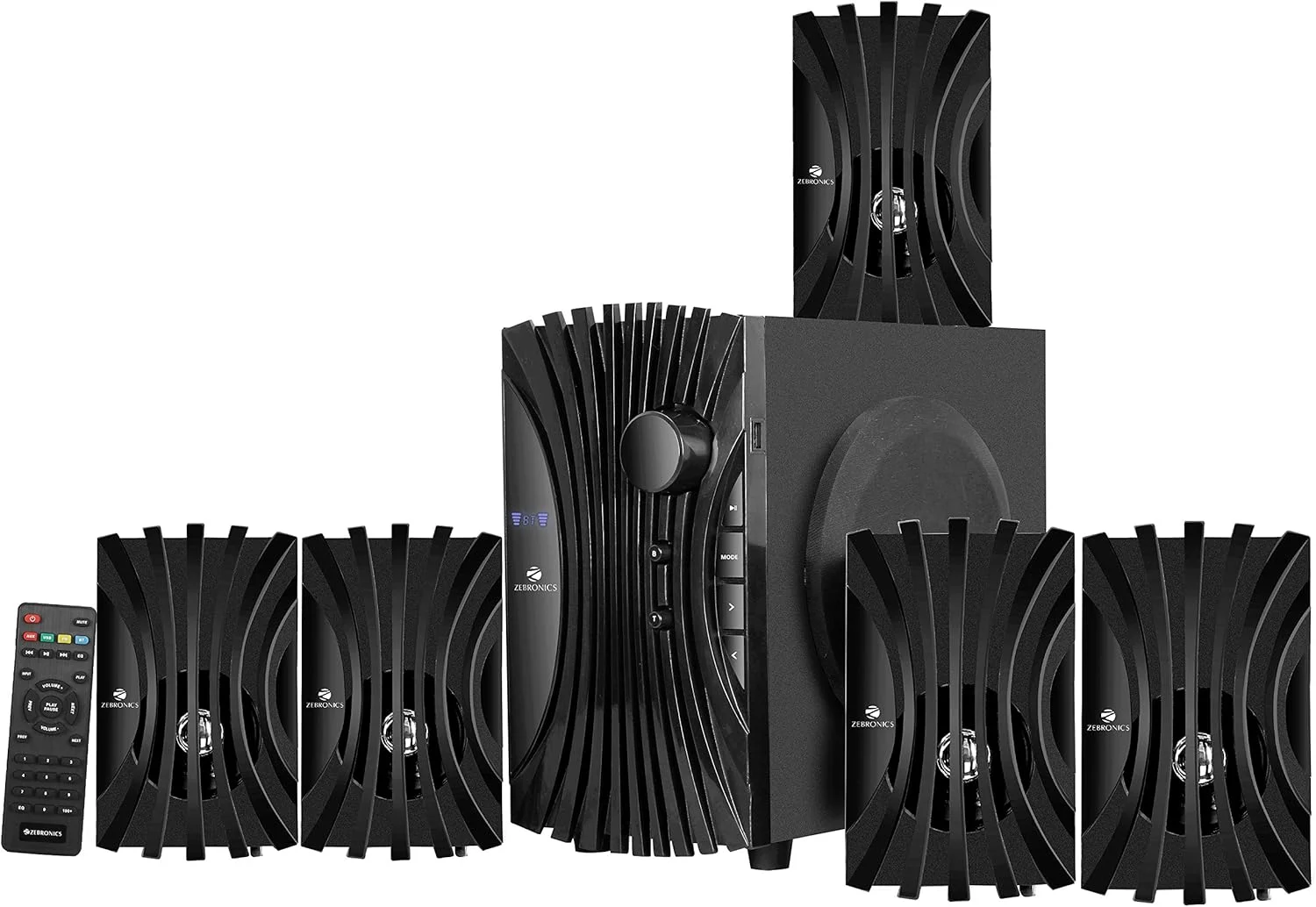 اسپیکر چند رسانه ای 5.1 Zebronics Zeb-Twist با پشتیبانی از بلوتوث، USB، AUX، رادیو FM داخلی و کنترل از راه دور (مشکی)، بی سیم
