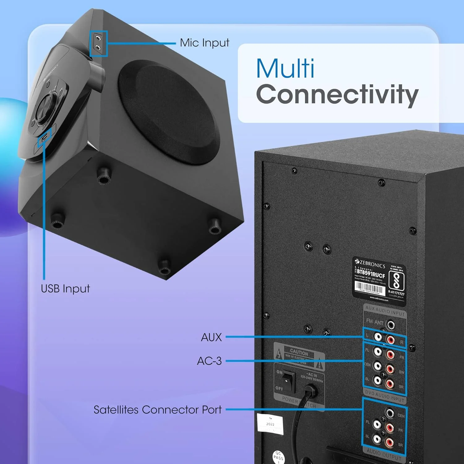 اسپیکر چند رسانه ای بلوتوثی زیبرونیکس ZEB-BT8591RUCF با پشتیبانی از صدای AC3، کارت SD، USB، AUX، FM، قابلیت نصب روی دیوار و کنترل از راه دور (125 وات، 5.1 کانال) اسپیکر چند رسانه ای بلوتوثی زیبرونیکس ZEB-BT8591RUCF با پشتیبانی از صدای AC3، کارت SD، USB، AUX، FM، قابلیت نصب روی دیوار و کنترل از راه دور (125 وات، 5.1 کانال)